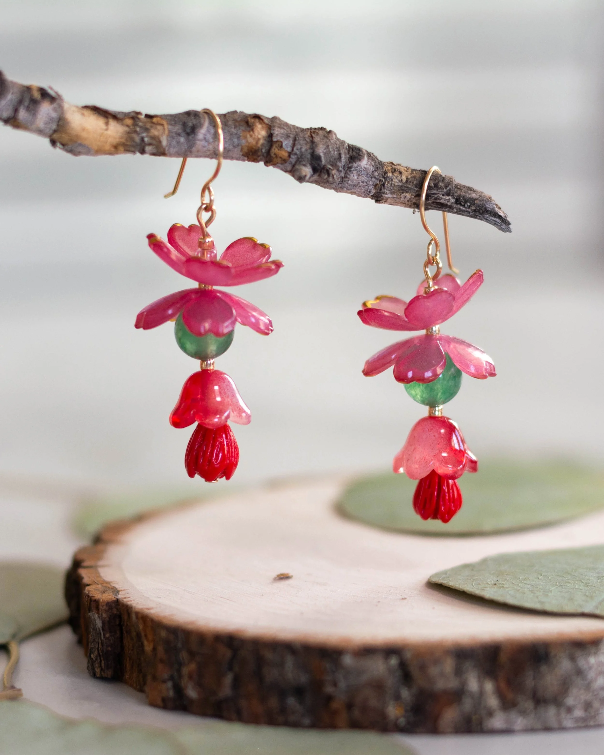 Floral Fairy Earrings - Pink and Red