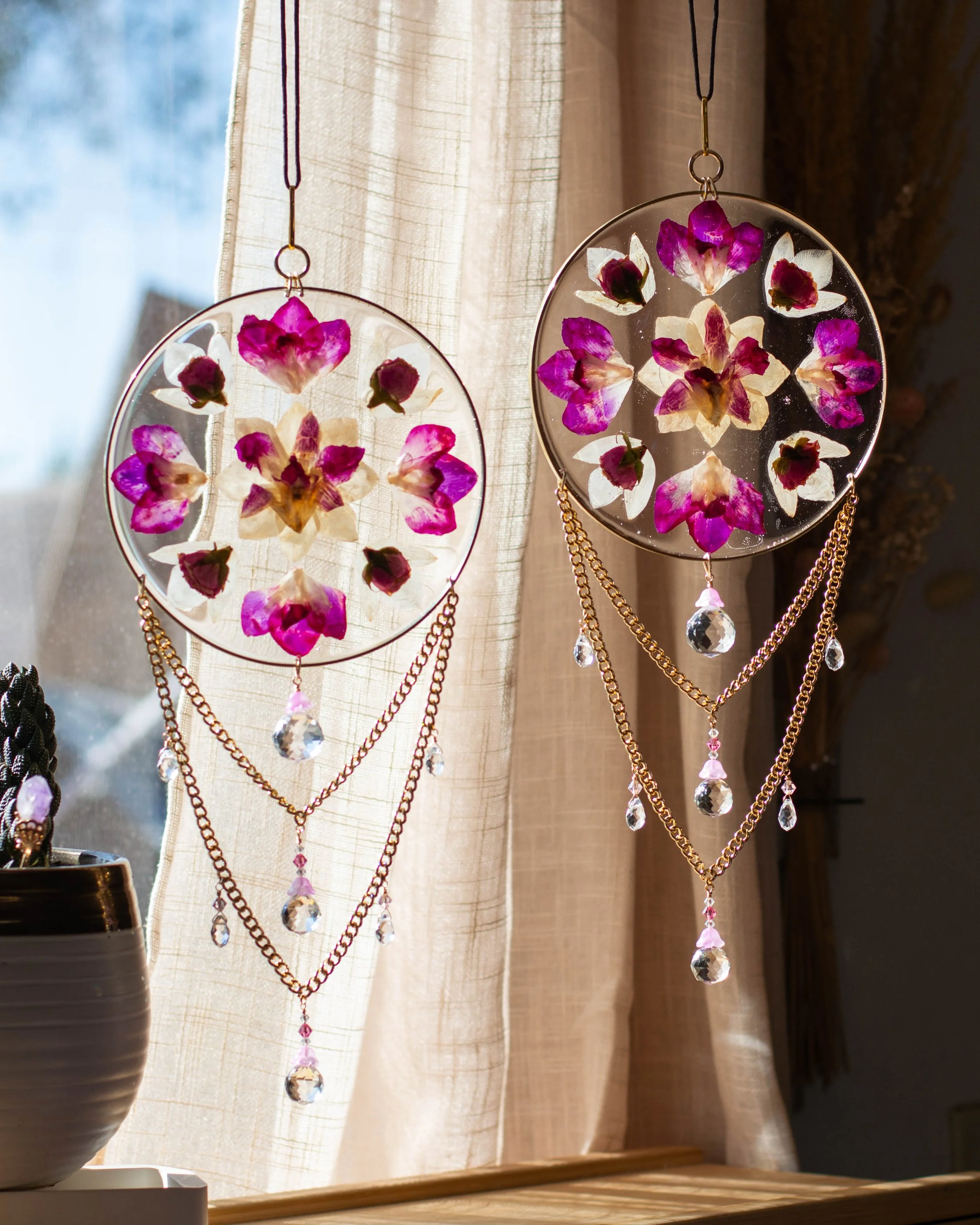 6"  brass sun catchers with resin, beaded