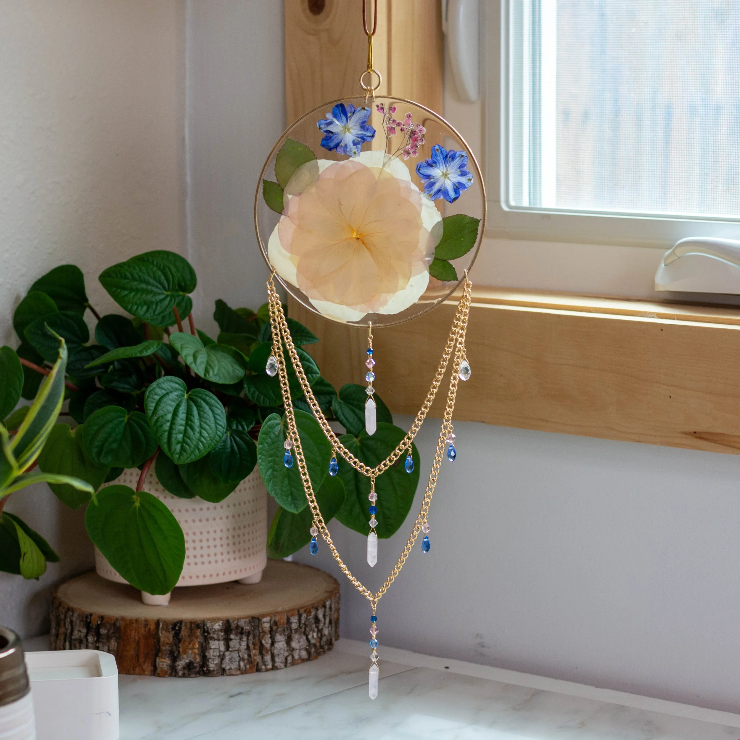 6" brass sun catcher, beaded