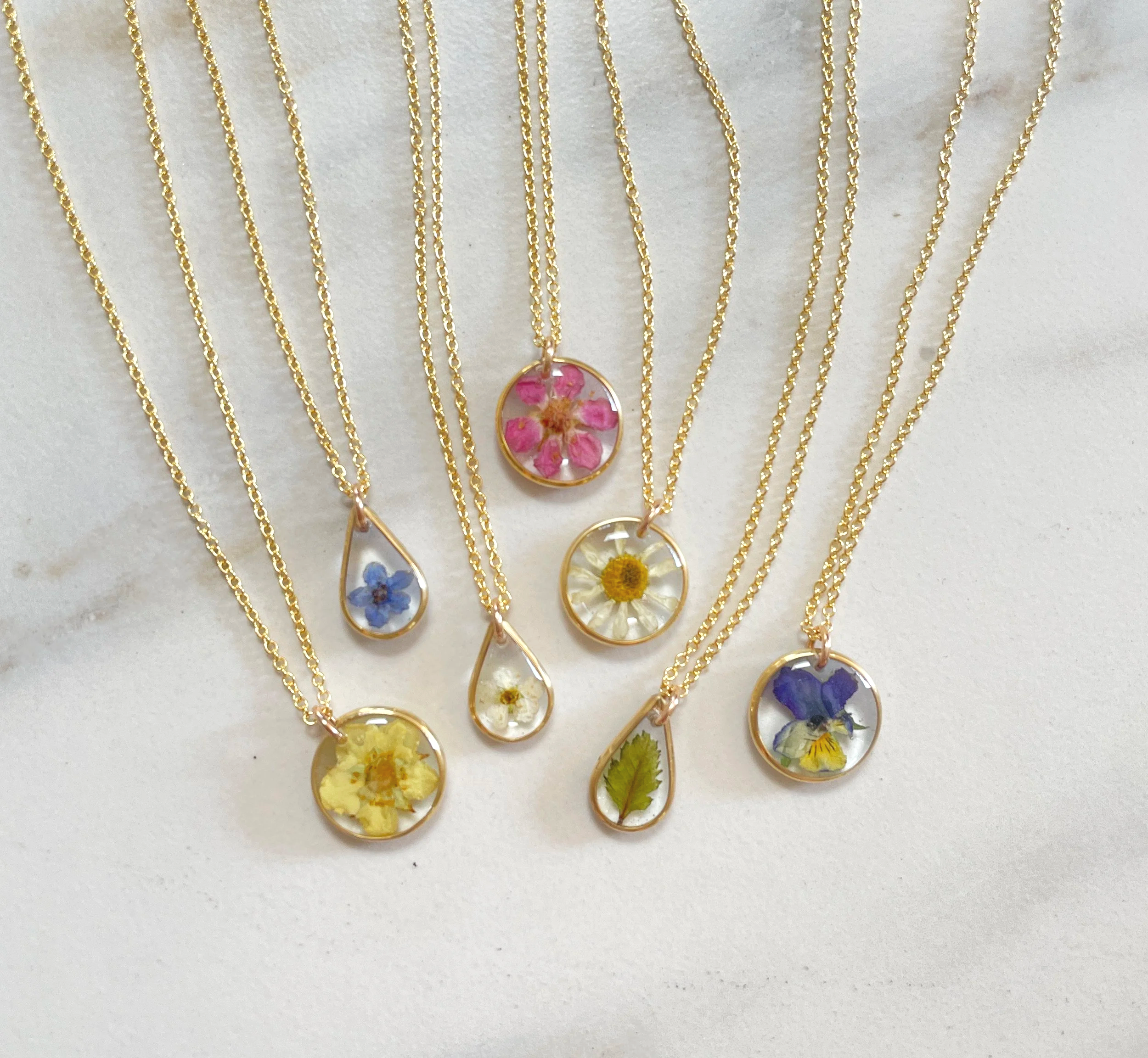 1/2" teardrop and round, brass with 14K gold filled chains