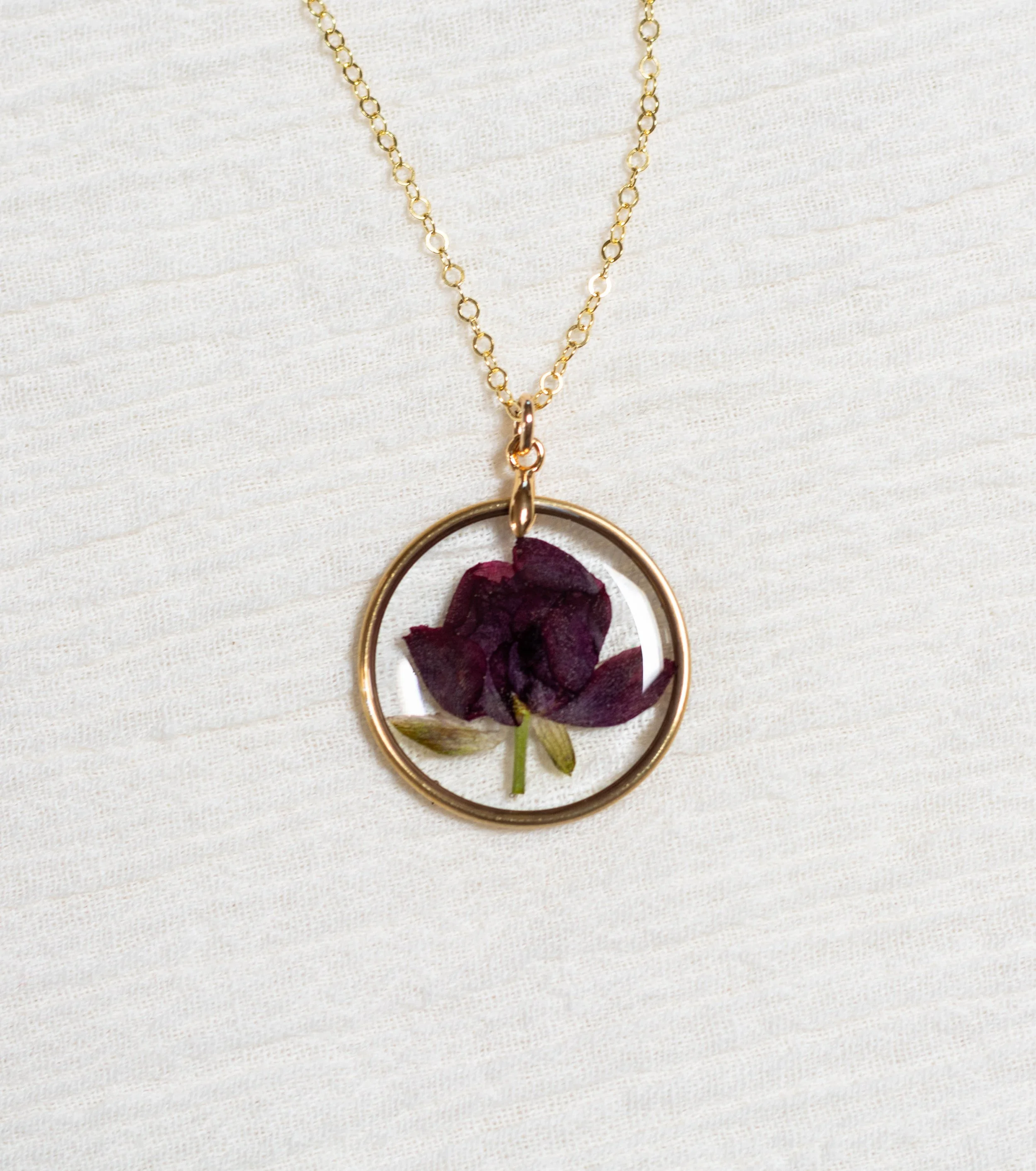 1" round, brass with 14K gold filled chain