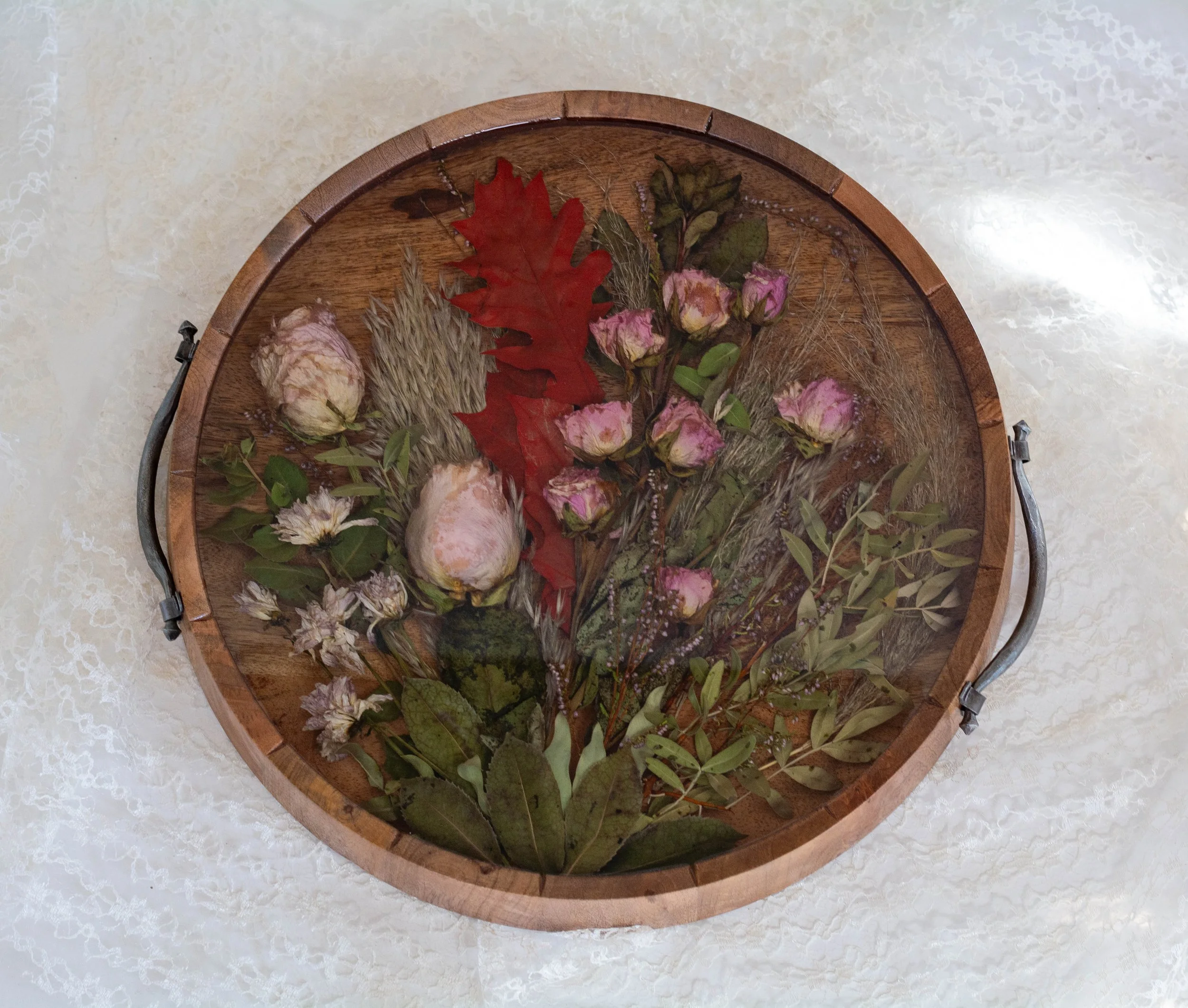 Large wooden tray with resin