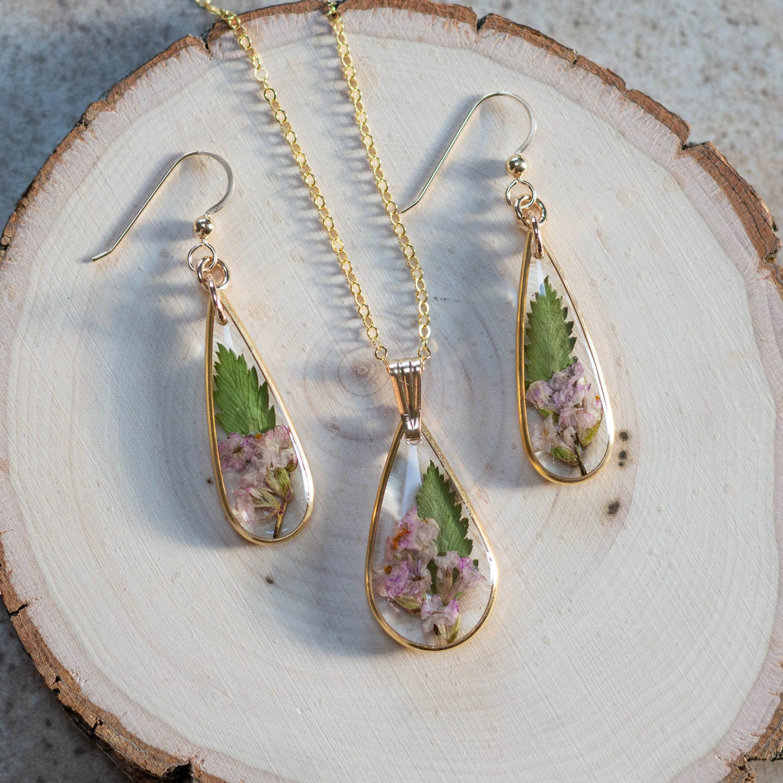 Brass & gold filled pendant and earrings set