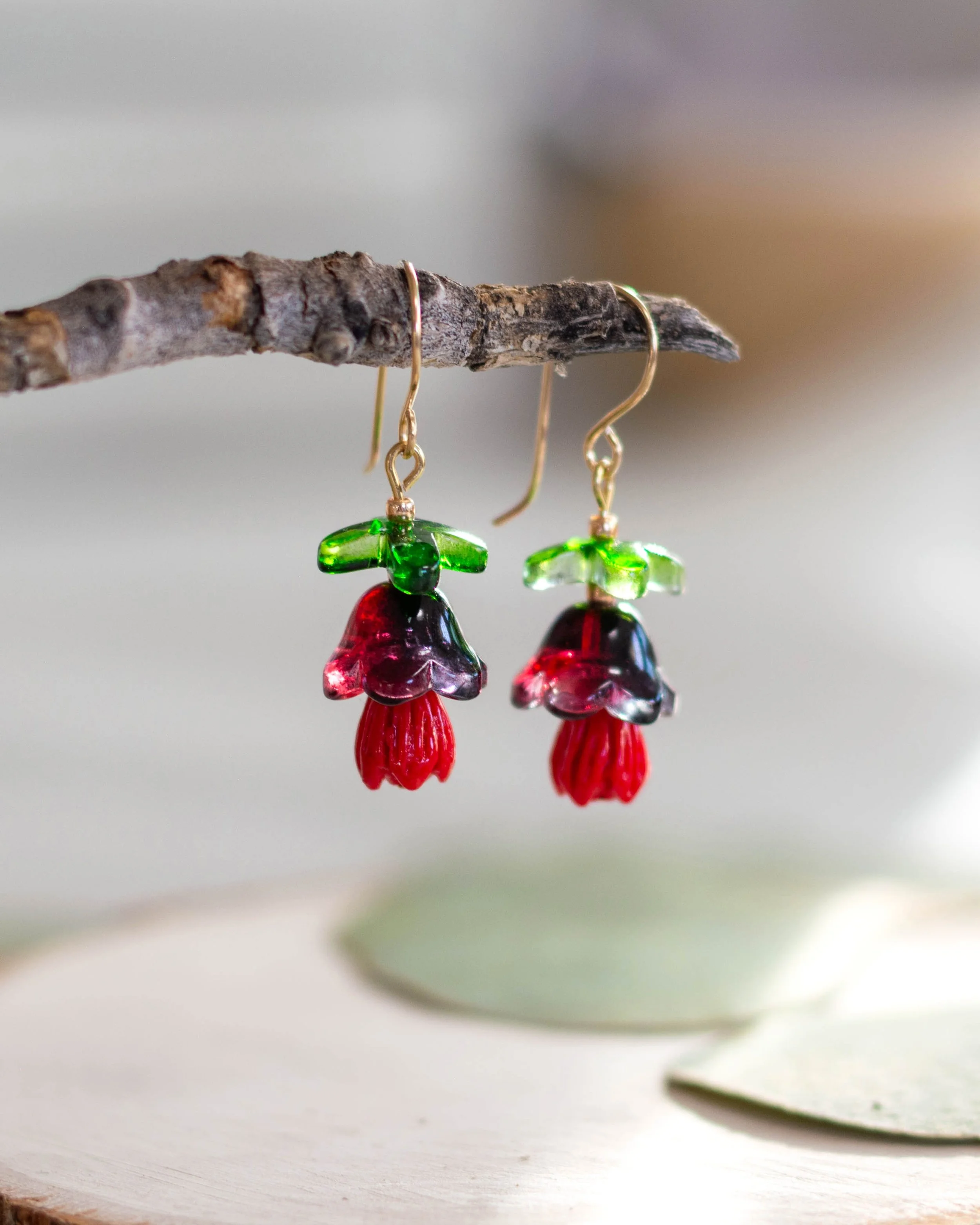 Floral Fairy Earrings - Dark Red