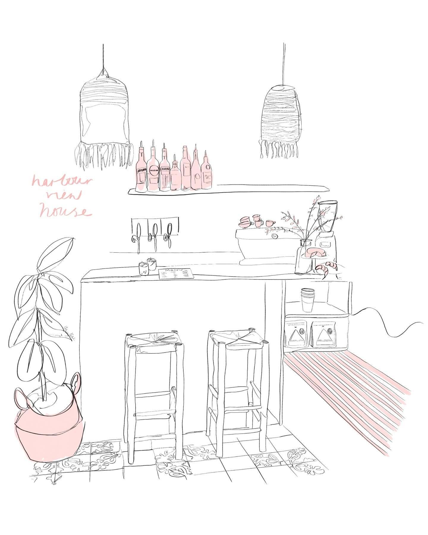 harbour view house ~ illustration edition ✨ we commissioned the lovely @alicianatalieart to sketch our bar and we absolutely love it 🫶🏼 new merch coming soon&hellip;