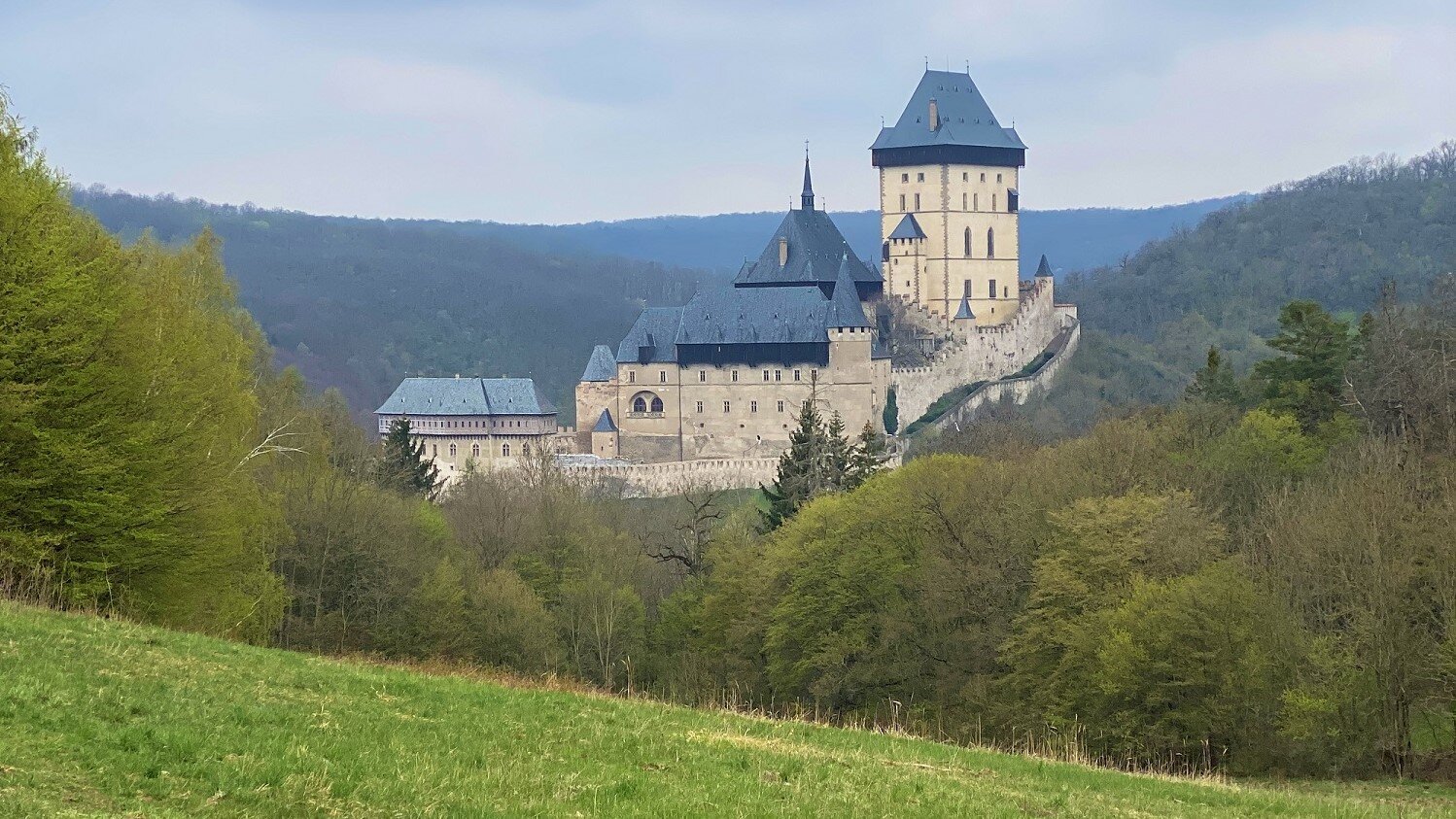View of Karlstejn castle from a scenic viewpoint - part of this hike