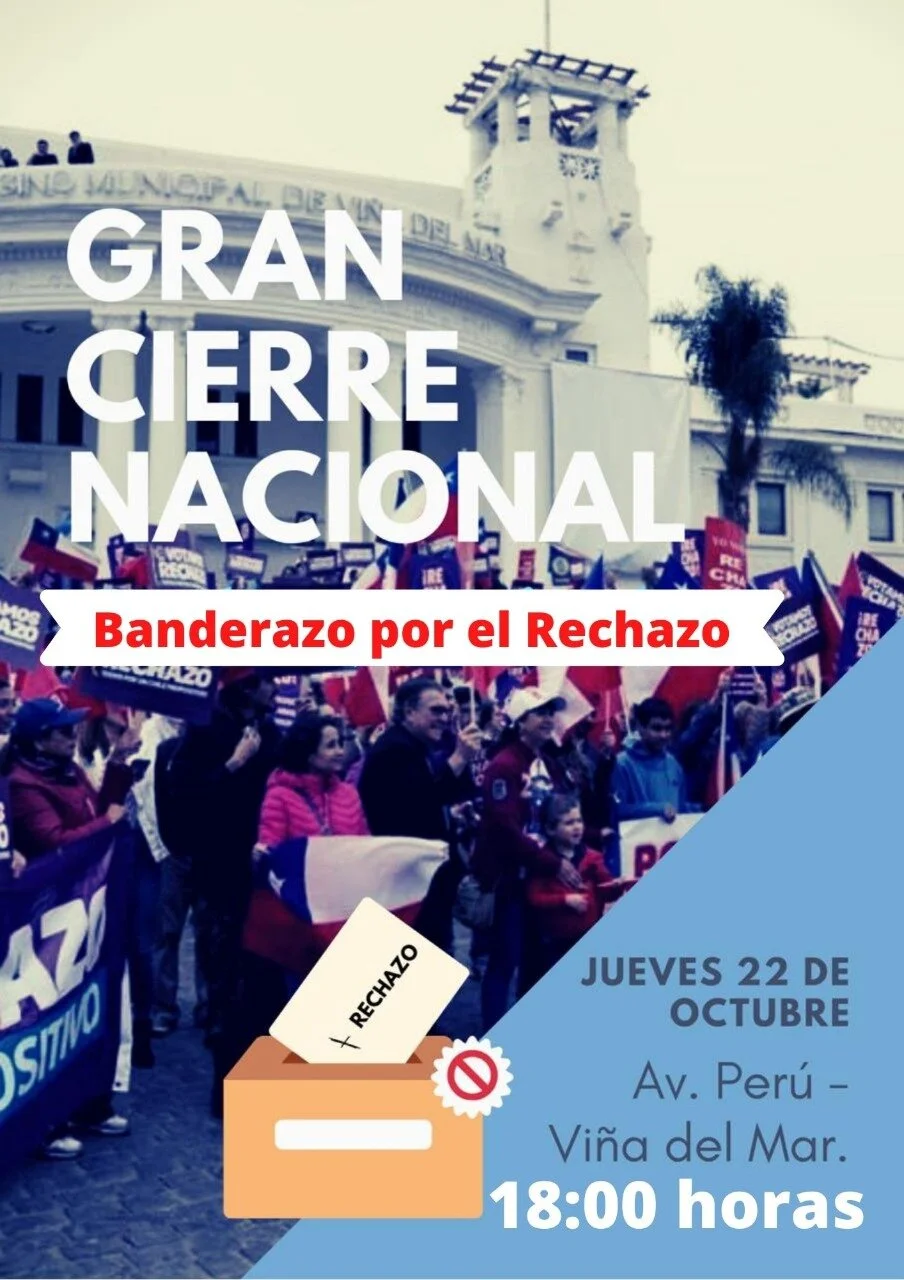 Ciudadanía convoca hoy jueves a banderazo oficial en Viña del Mar para cerrar exitosa campaña del RECHAZO