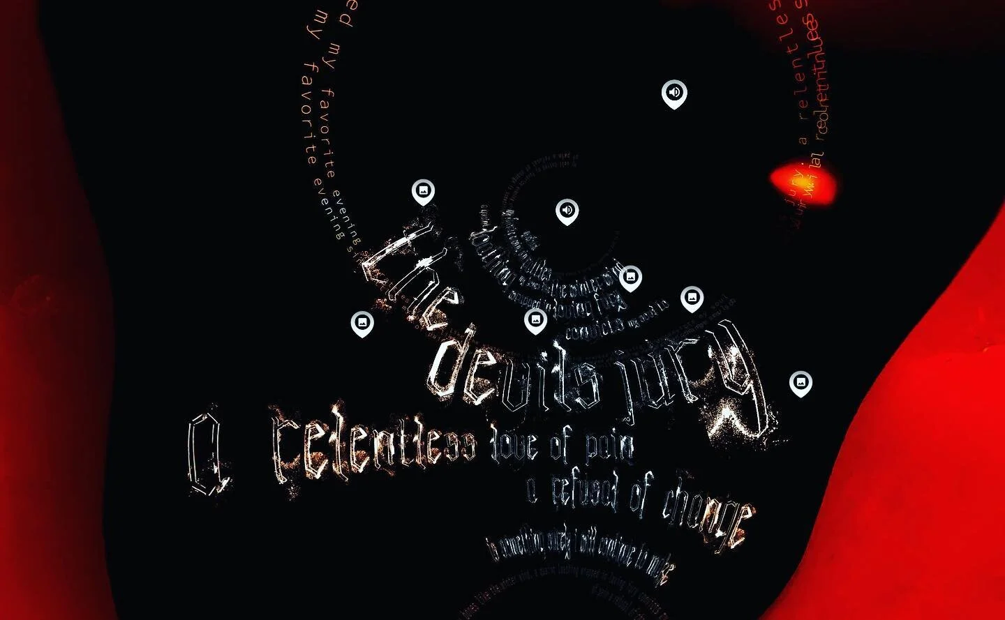 thesis view 4 - disillusionment 

#graphicdesign #graphicdesigner #religioustrauma #mentalhealth #blackletter #typeface #typography #panoramicviewer #augmentedrealityart #experimentaldesign #expressivedesign