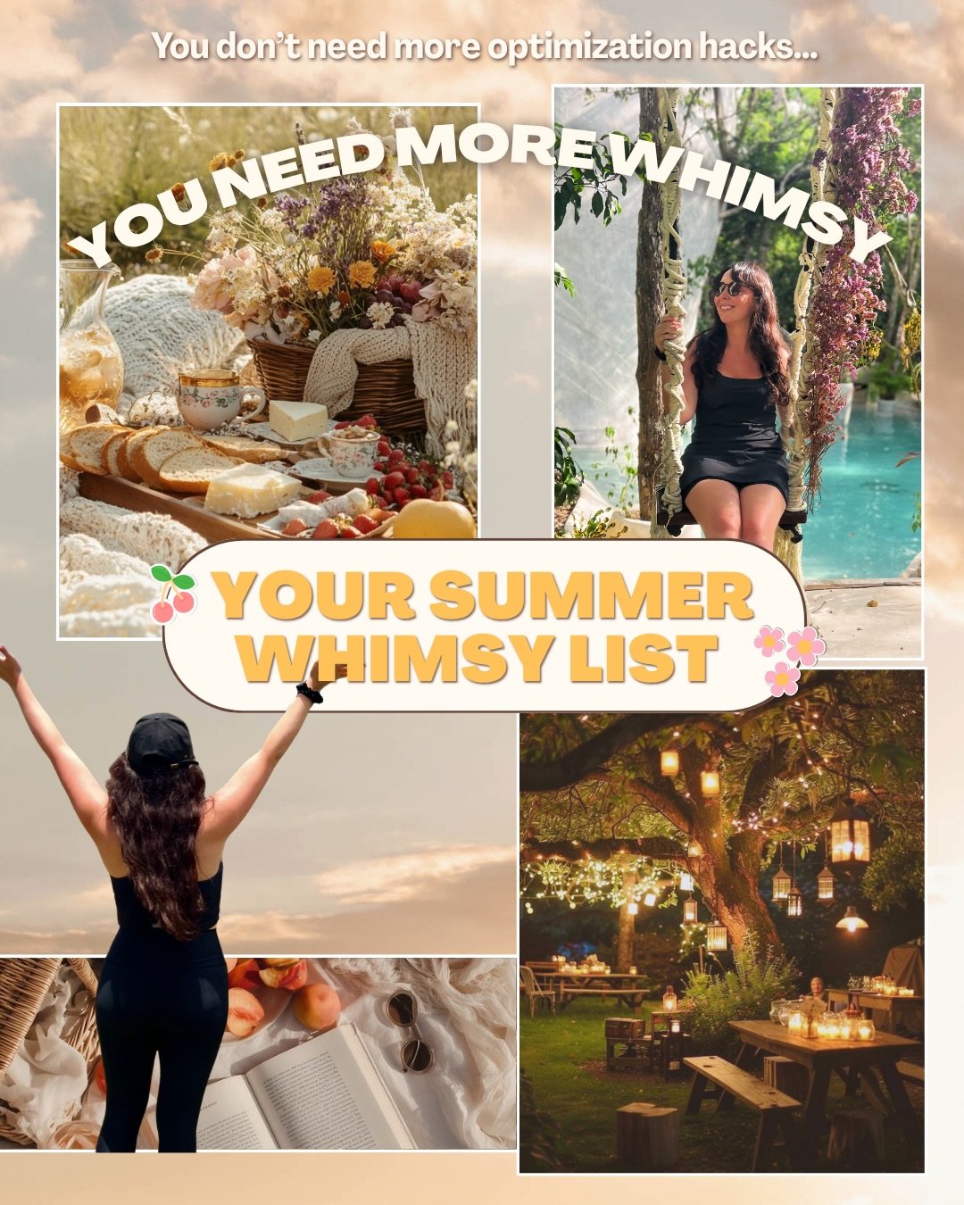 It&rsquo;s the summer of whimsy, and I&rsquo;m here to say you don&rsquo;t need another optimization or productivity hack. You need to frolic in the forest and picnic by a lake and make friendship bracelets like you&rsquo;re in camp again. ☀️🌸

Beca