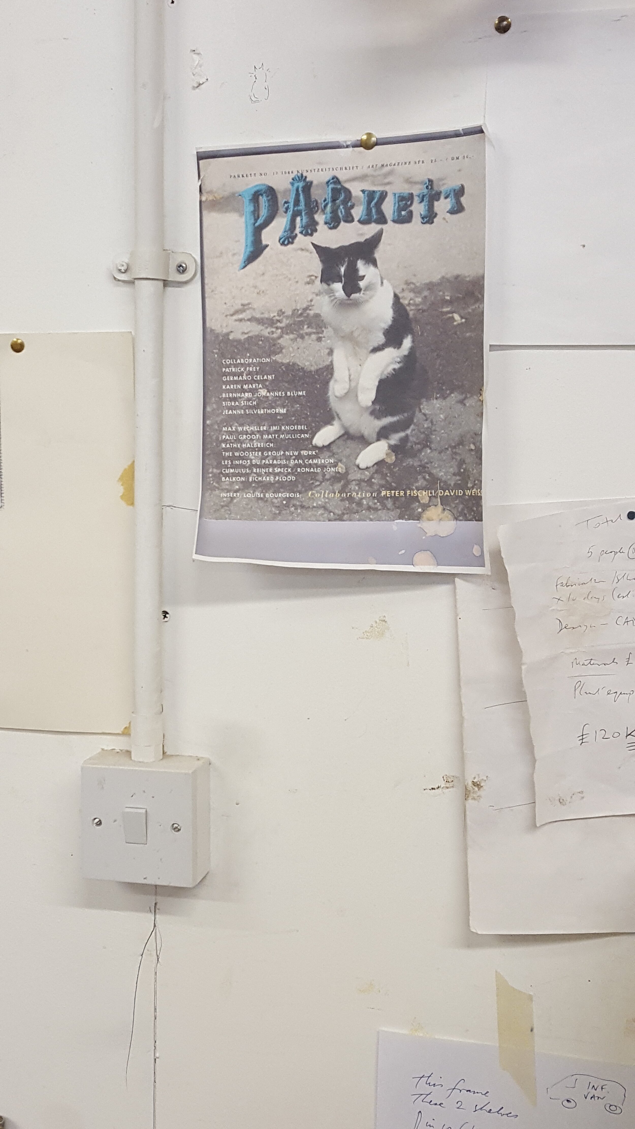 Fischli/Weiss cover for Parkett vol. 17 in Rebecca Warren’s studio
