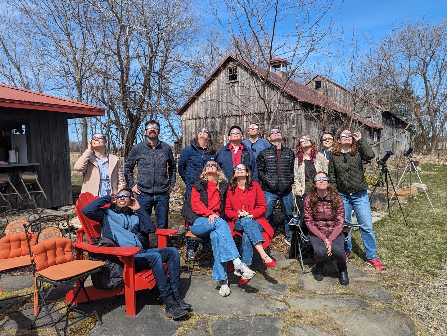 Captivated by the cosmic spectacle! 🌞🌑 The Thryv team immersed in yesterday's total solar eclipse. Huge thanks to Doug for hosting and to Marc &amp; Shannon for the awesome photos! 🌟 #SolarEclipse #TeamBonding