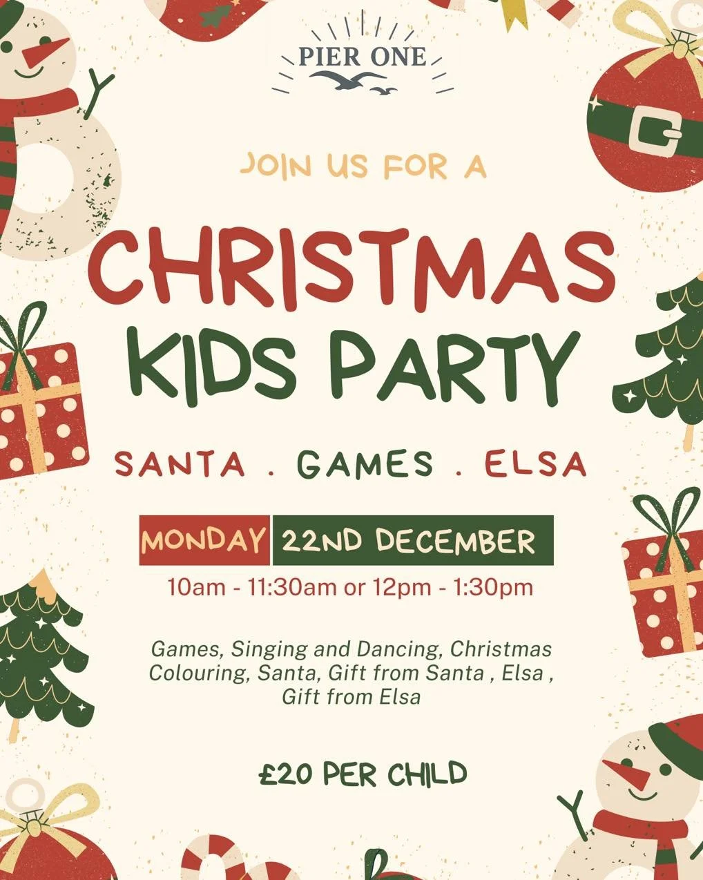 🎄 Calling all families! 🎅

Pier One&rsquo;s Kids Christmas Party is back!
Join us on Monday 22nd December for an unforgettable festive celebration!

We&rsquo;ve got The Fabulous musicmakers_plymouth bringing fun, dancing, and games &mdash; plus vis