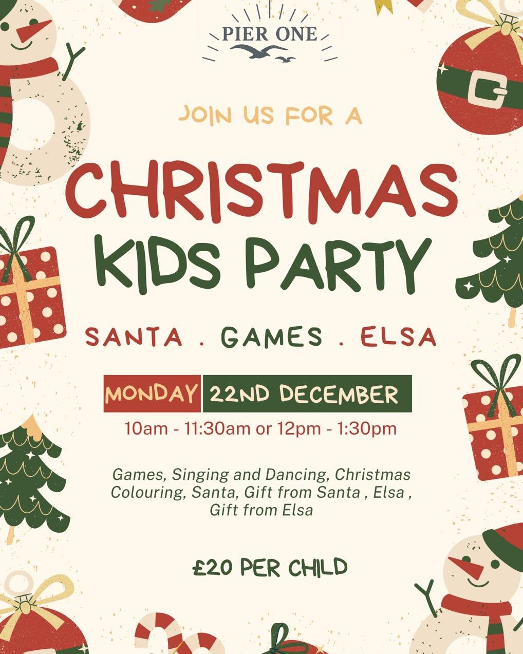 Who&rsquo;s joining us for our Kids&rsquo; Christmas Party?

Perfect for children aged 2 and above.

Enjoy singing, dancing, and festive games led by the wonderful Katy from Music Makers plymouth. Plus, get ready for special visits from Elsa and Sant