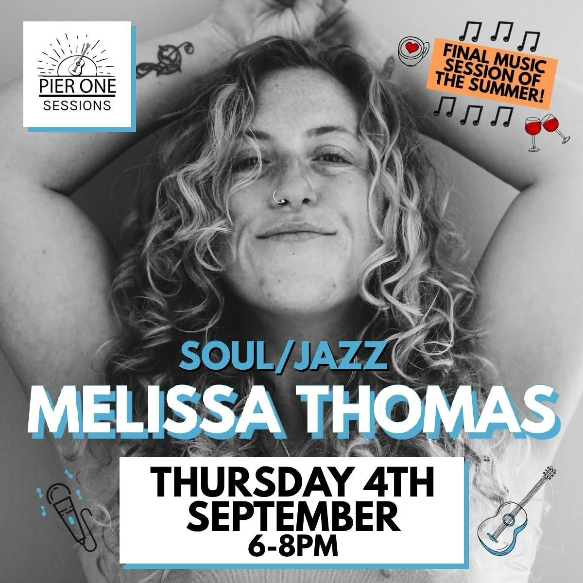 🌊✨ Last week the weather stopped us&hellip; but this Thursday we&rsquo;re back for the final Pier One Session of the summer!🎶

🎤 Melissa Thomas (kaya_sun_collective) is a solo singer &amp; electric guitarist from Cornwall bringing soulful, jazzy c