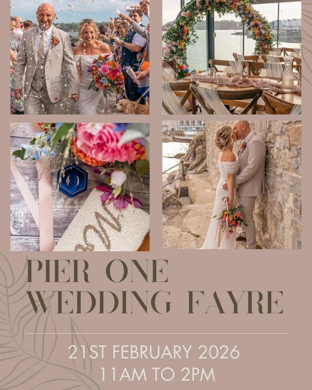 💍 Pier One Wedding Fayre &mdash; This Saturday!

Join us between 11am &ndash; 2pm for inspiration, ideas, and friendly suppliers to help plan your big day.

✨ Free entry &mdash; everyone welcome!
We&rsquo;d love to see you there!