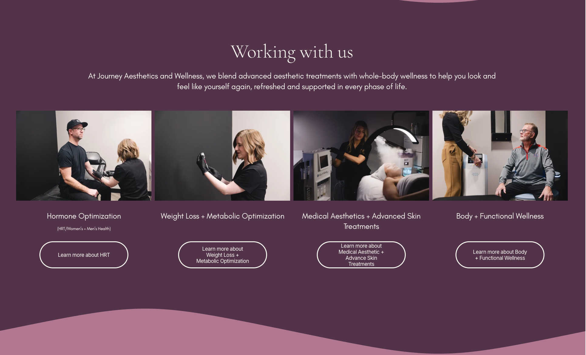 ourney Aesthetics and Wellness services section showing content direction and web layout design by Shana Wooley, highlighting intentional structure and brand consistency across key site touchpoints