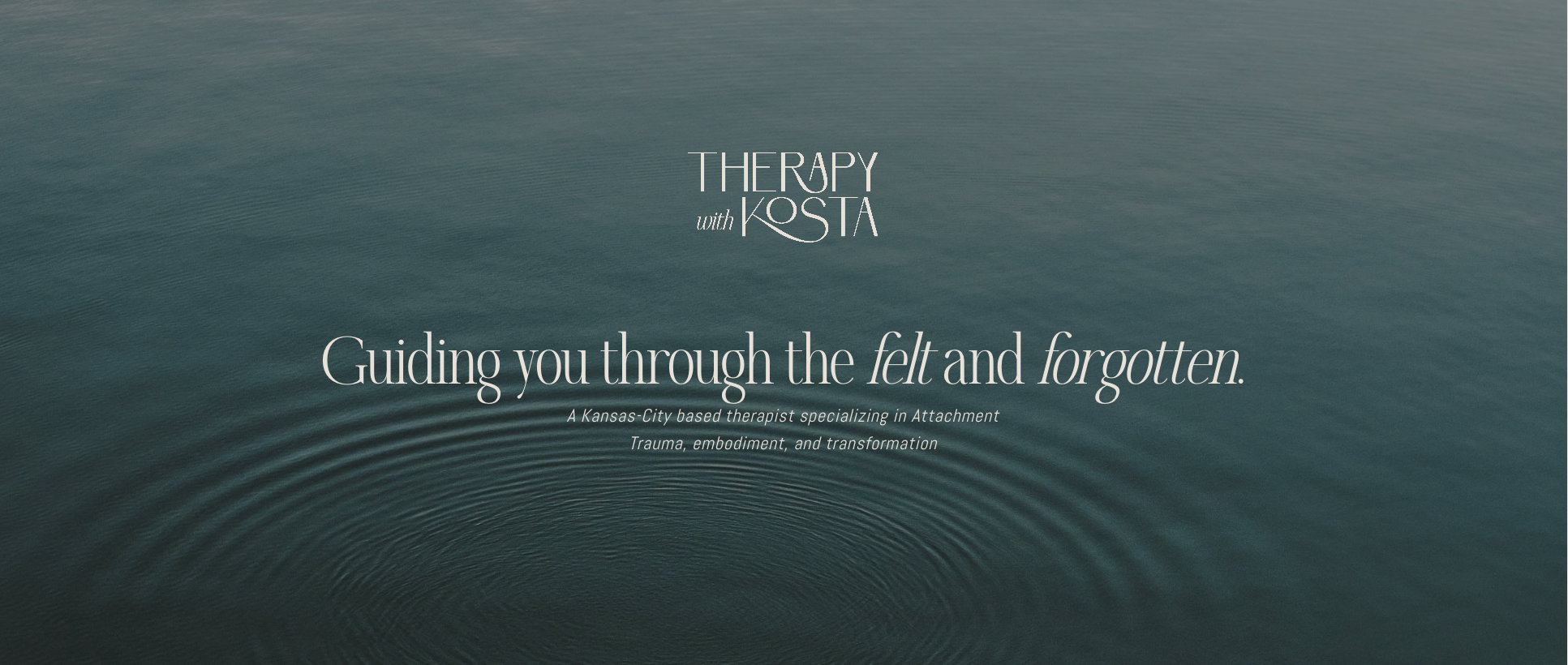 Therapy With Kosta website hero section featuring brand identity and logo design by Shana Wooley, brand designer and creative director based in Overland Park, Kansas