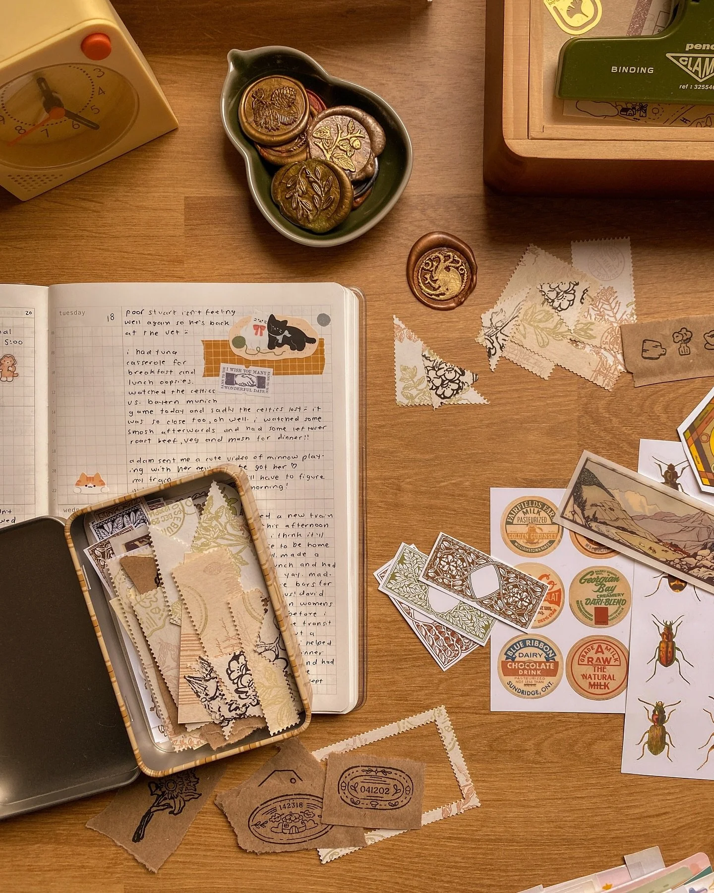 finally march🌱 going to fill up my pages with lots of ephemera and greens this month - i&rsquo;m finally using my stamp collection more so i&rsquo;ve been stamping lots of different papers and having lots of fun :-) and making use of my wax seals to