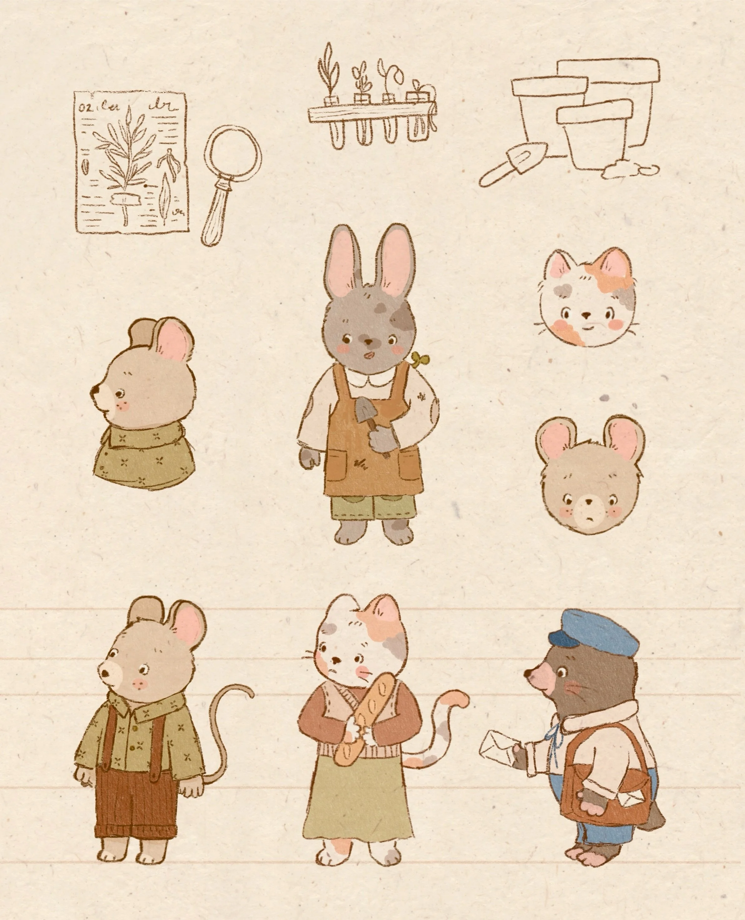 some little animal character sketches for something exciting coming soon🌾🐭 i&rsquo;ve been wanting to practice drawing characters for ages now but was scared, so this will be good practice. who is your favourite friend?✨