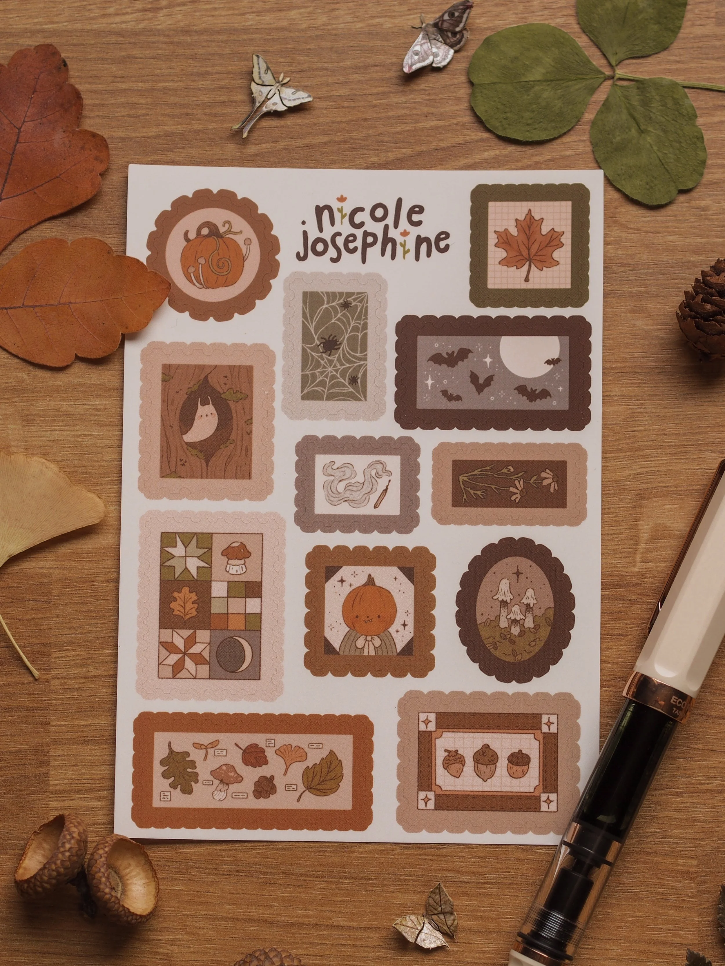 Autumn Postage Stamps Sticker Sheet