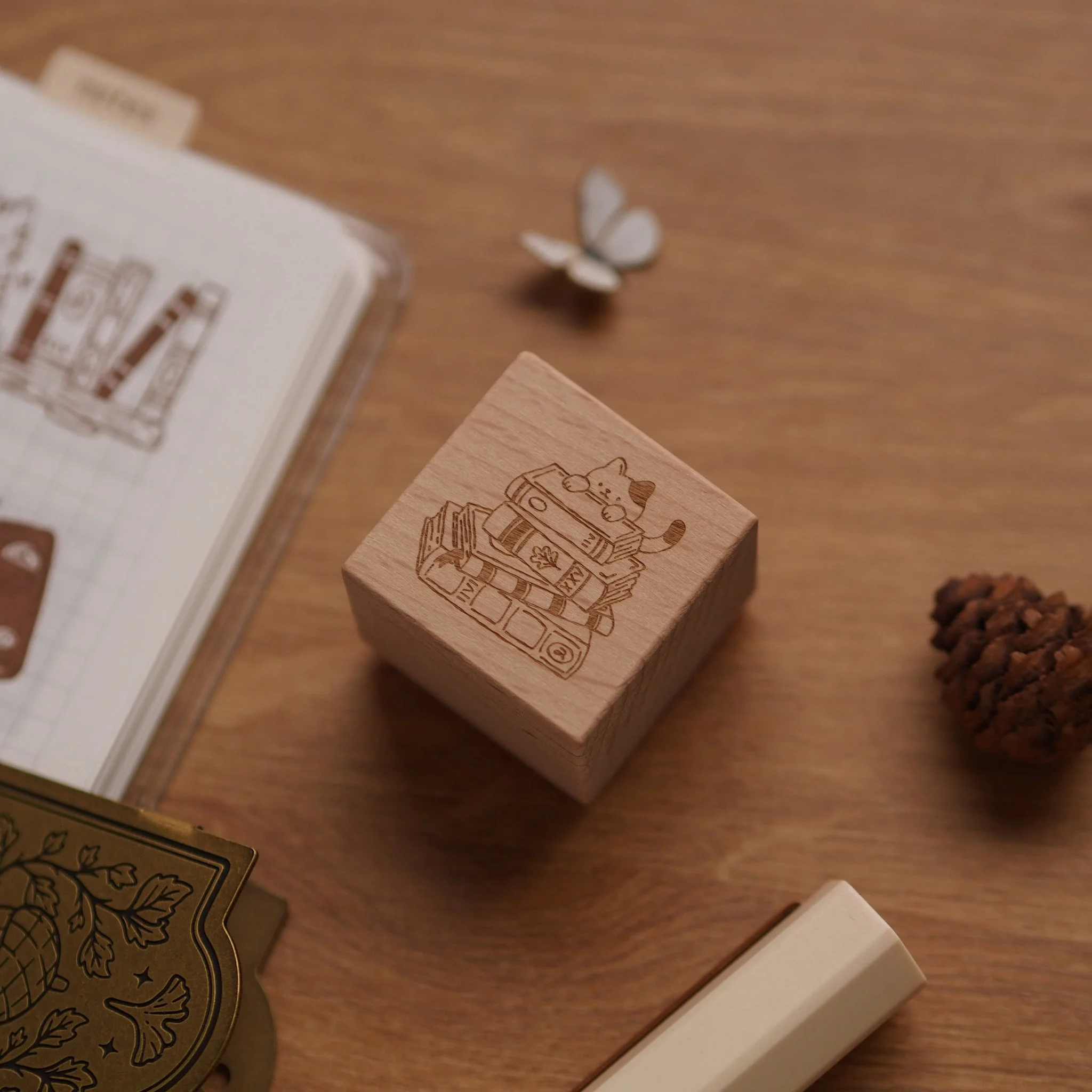 Book Stack Wooden Stamp