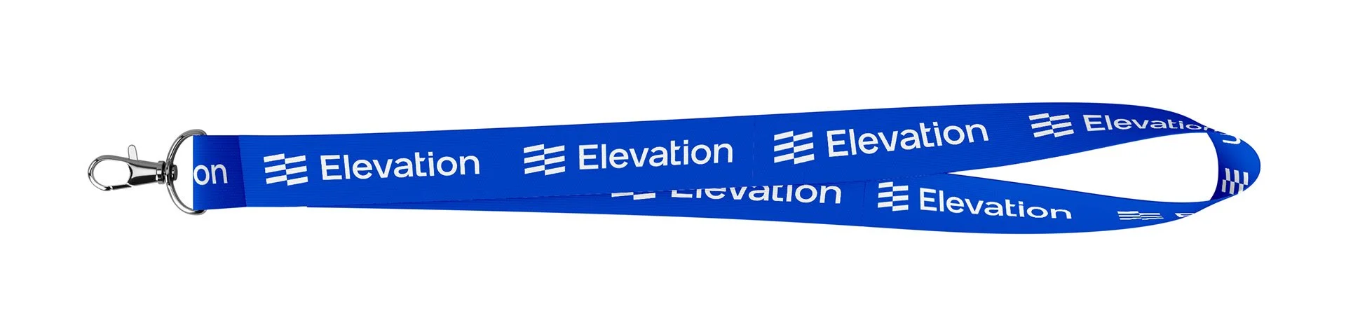 Blue lanyard with "Elevation" logo and metal clasp.