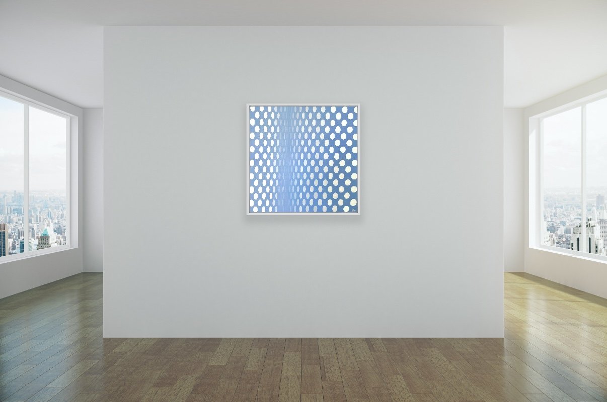 Karma Blue, Oil painting, 30" x 30" with frame on Gallery Wall