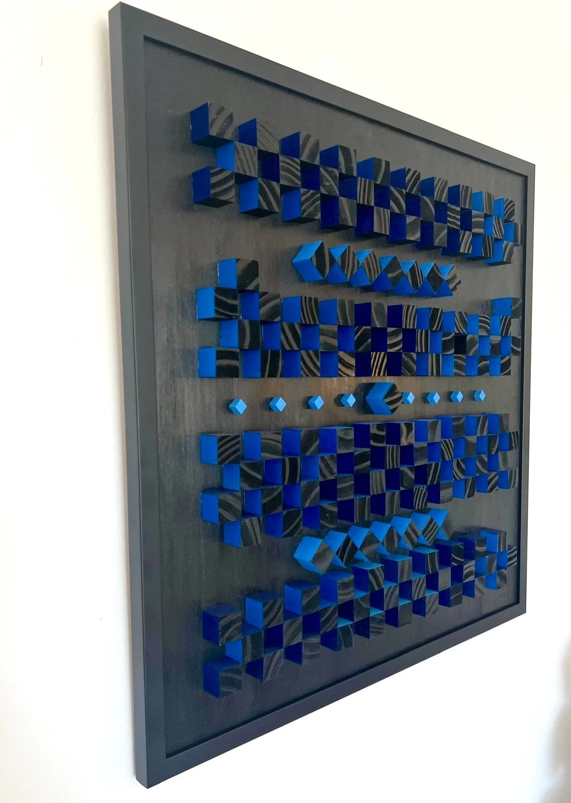 Cubic Wave #5 Left Side View, 24" x 24" with 1" black frame