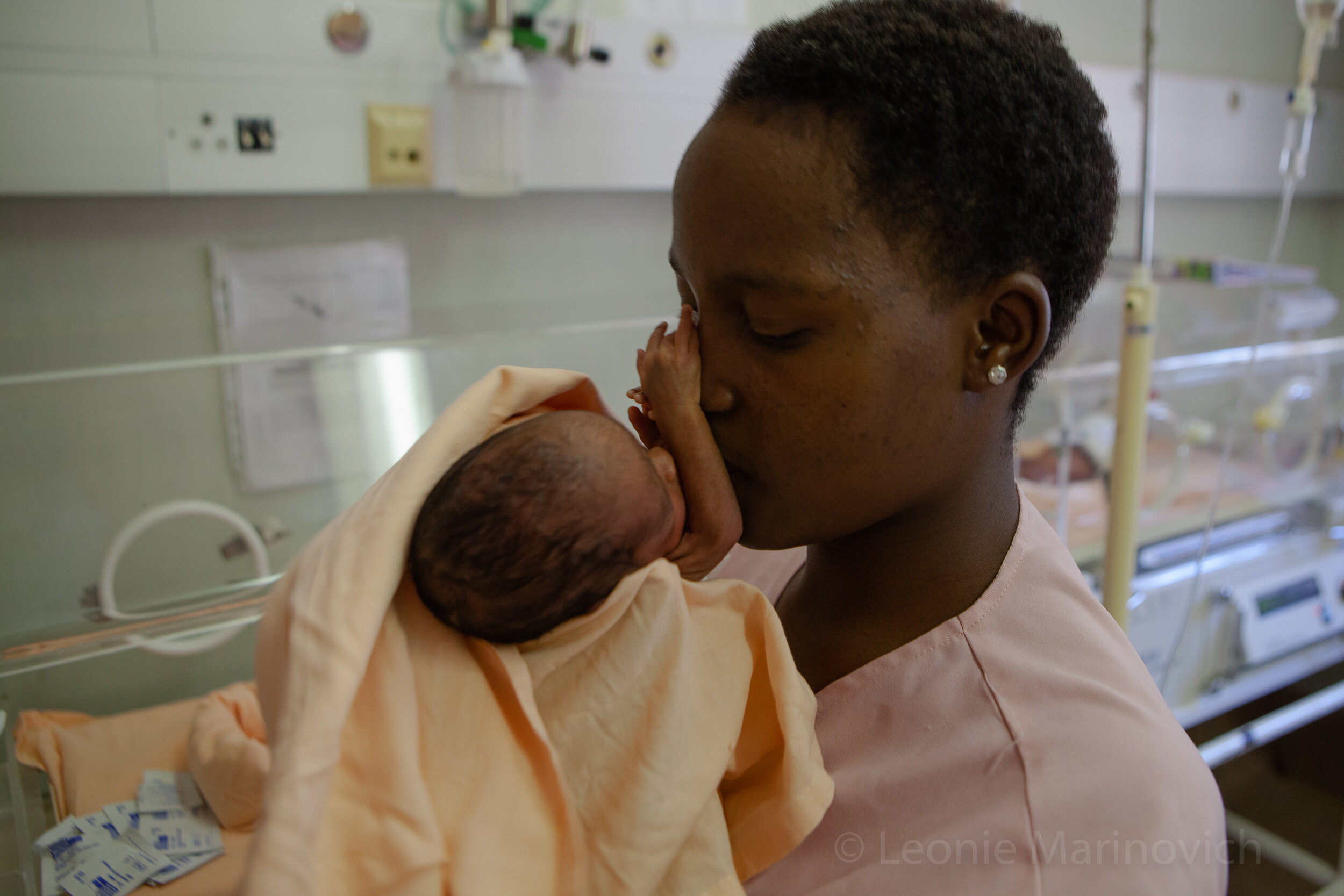  Yvone Mabasa, with one of her 4-day old twins in the neonatal high care unit at the hospital in Malamulela district. 
