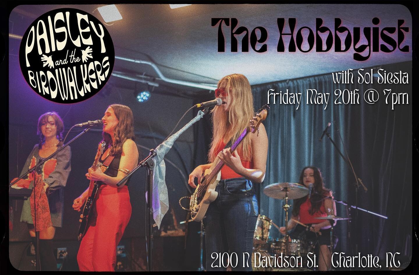 🌹CHARLOTTE!🌹We&rsquo;re headed up to play for you lovely folks on Friday May 20th at @thehobbyistclt with @solsiesta &hearts;️🌟🧚&zwj;♀️ 7-10pm! See y&rsquo;all there!