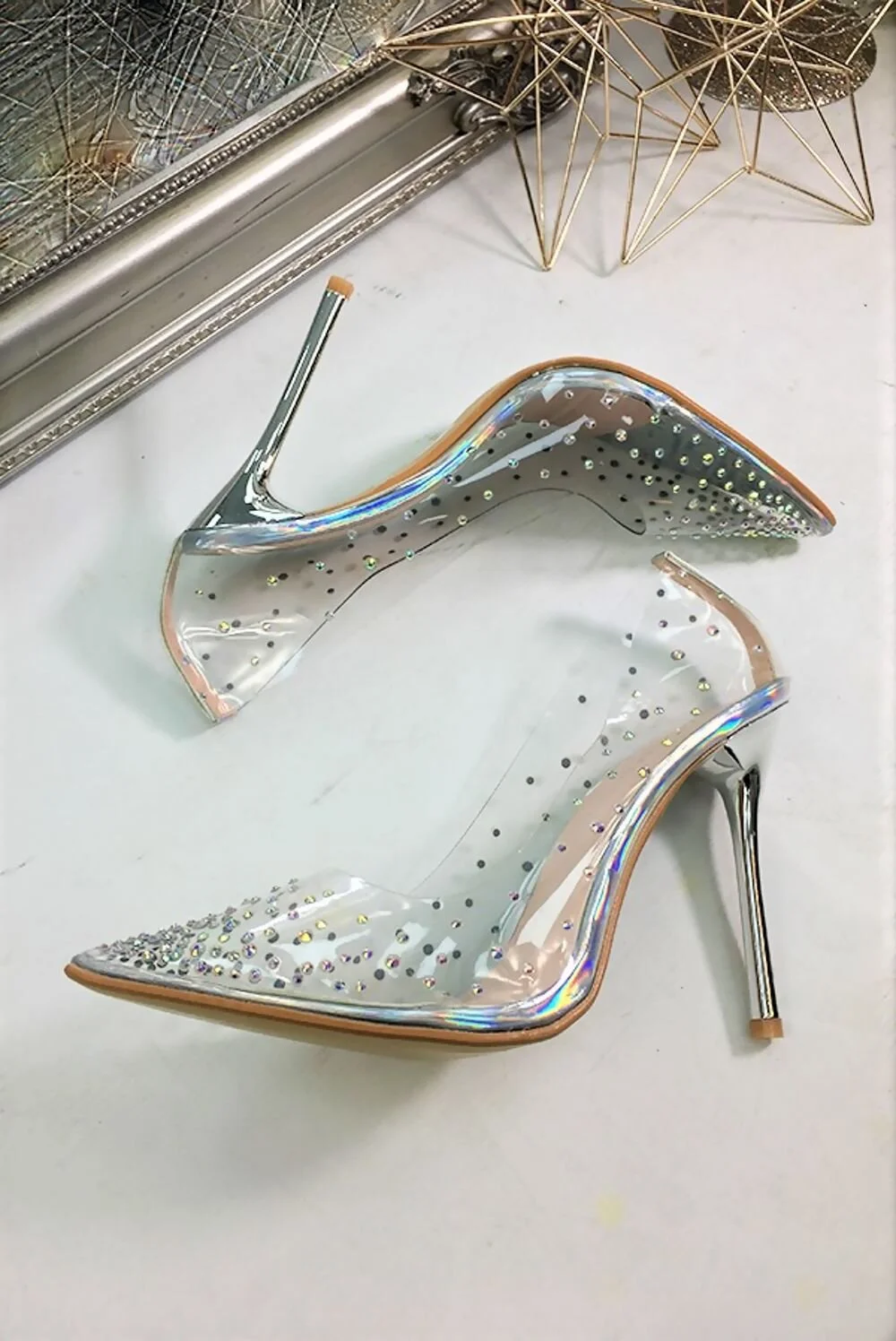 embellished perspex heels