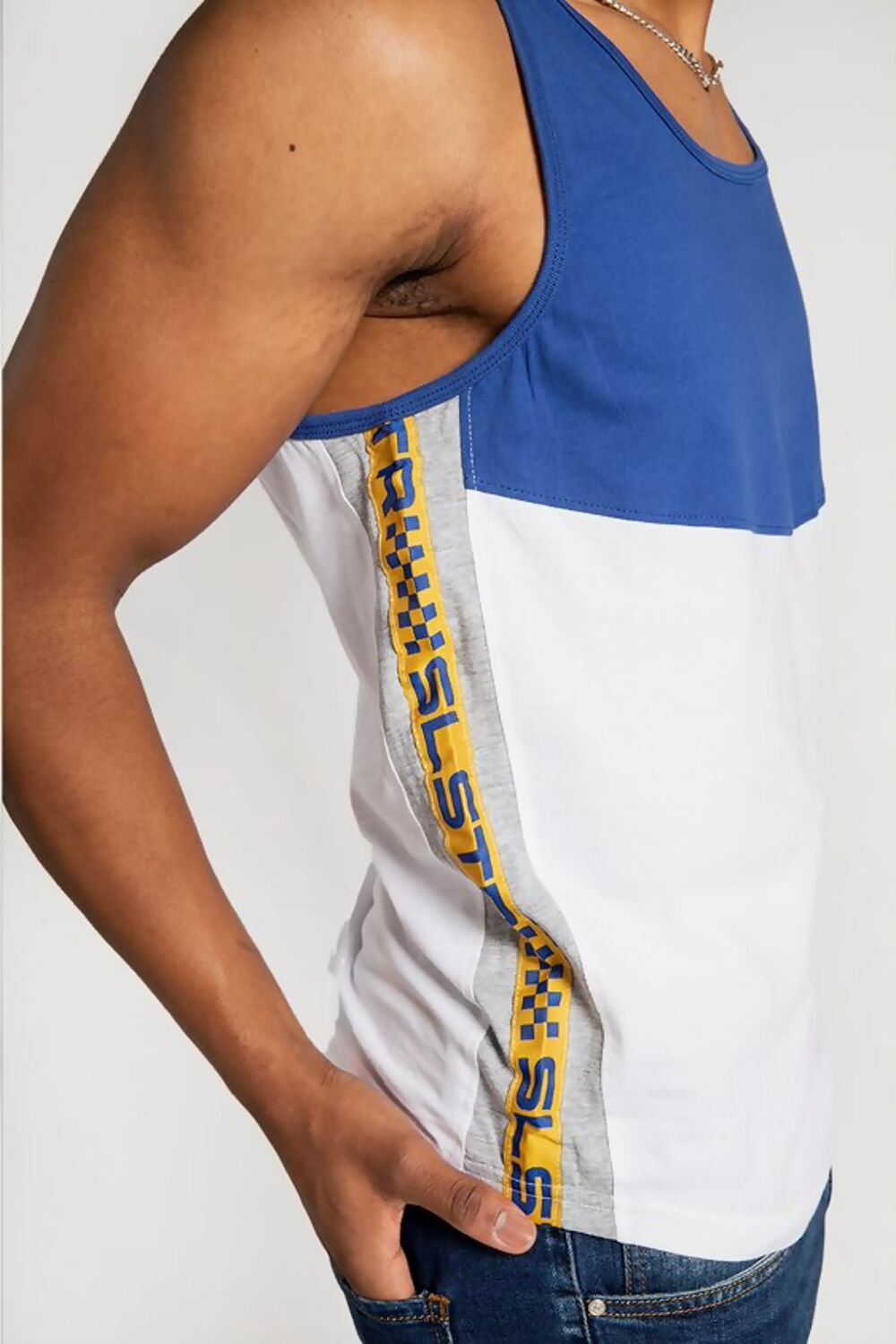 Cobalt And White Side Stripe Tank