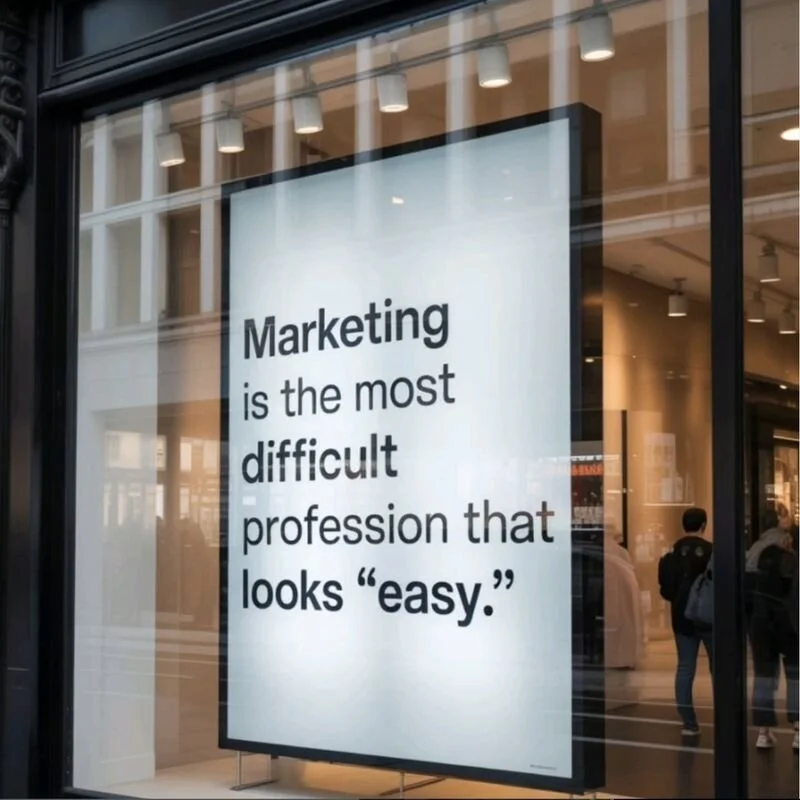 Image of lightbox marketing quote inside a building lobby.