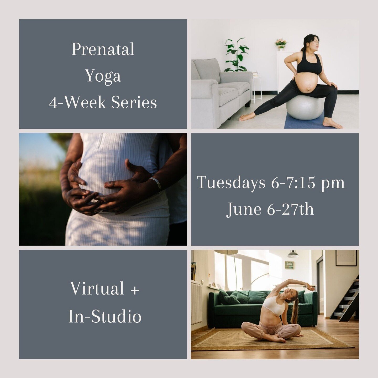 Announcing: Our next Prenatal Yoga Series is 𝟰 𝗰𝗹𝗮𝘀𝘀𝗲𝘀 𝘁𝗼𝘁𝗮𝗹 &amp; starts June 6th. Four 75-minute yoga classes which will include information at the start of each class about a healthy pregnancy, the pelvic floor and pelvic health befor