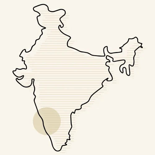 Outline map of India with a shaded circle in the southern part.