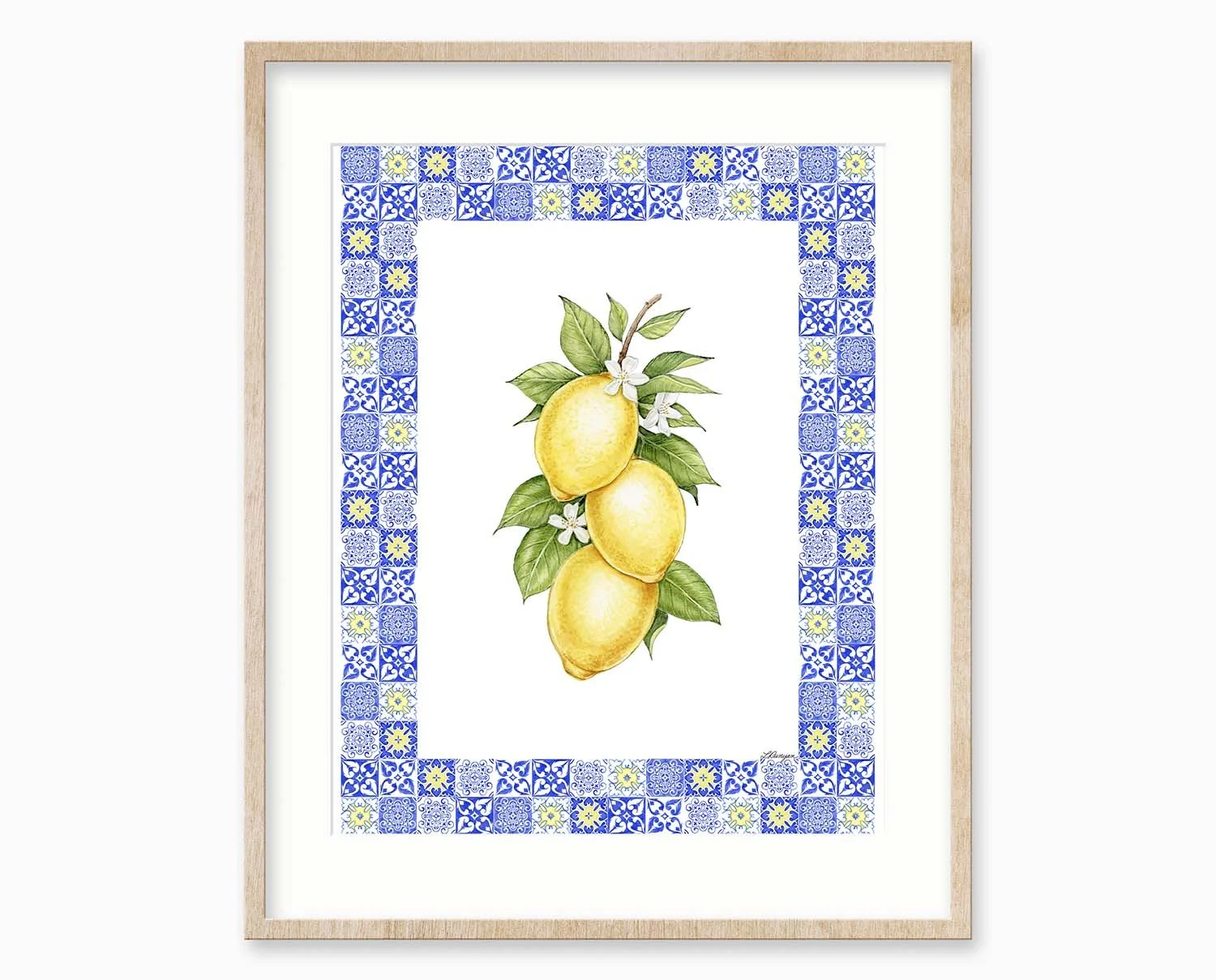 Lemons and Blue Tiles Print