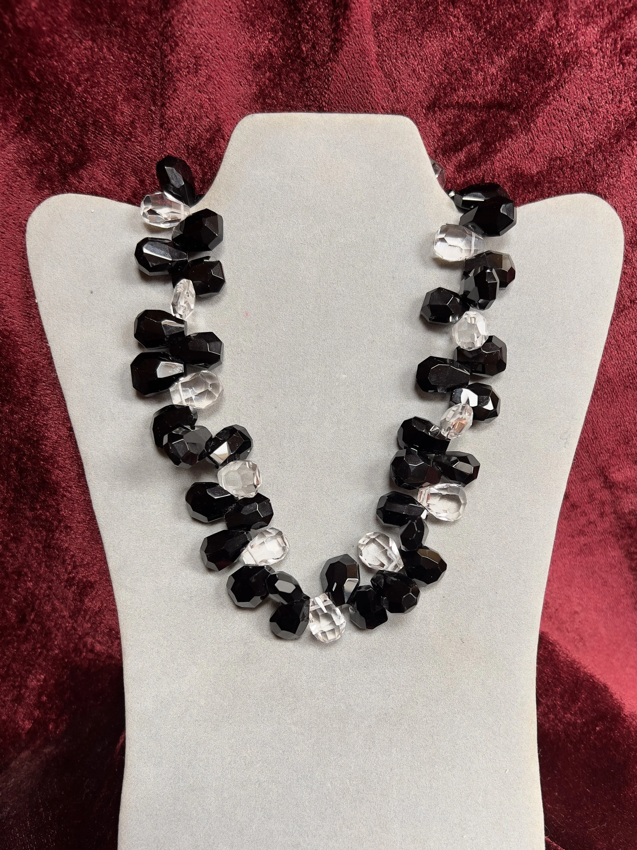 Faceted Black Onyx and White Quartz Necklace