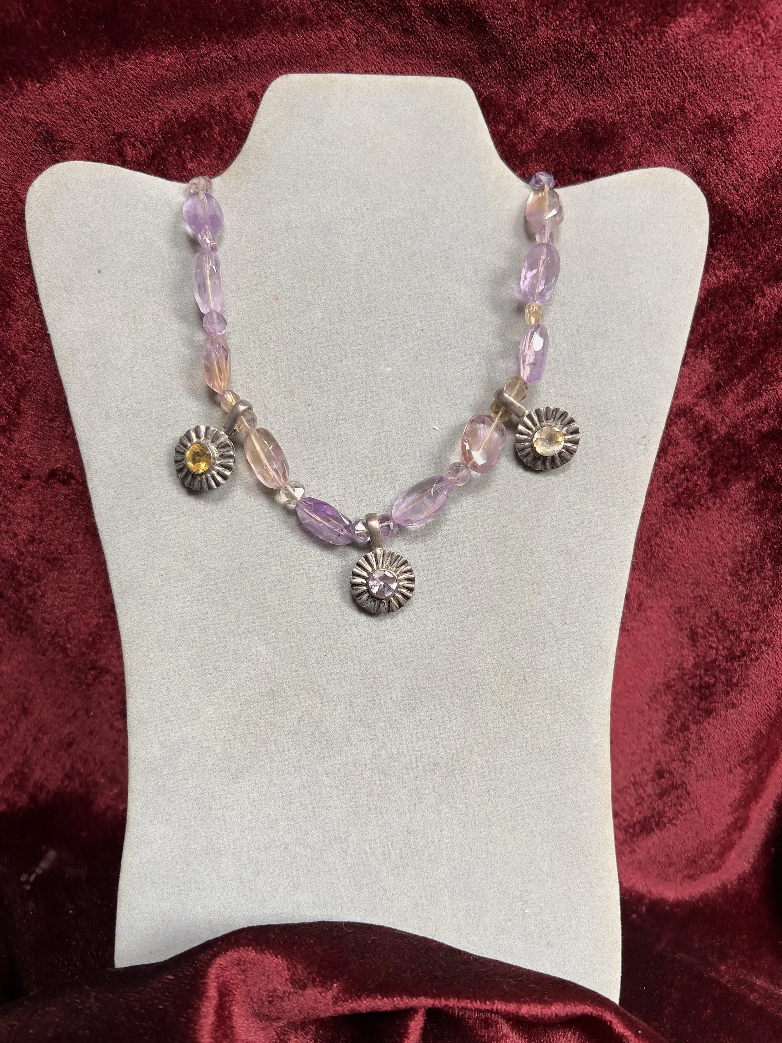 Faceted Ametrine Necklace with 3 silver pendants