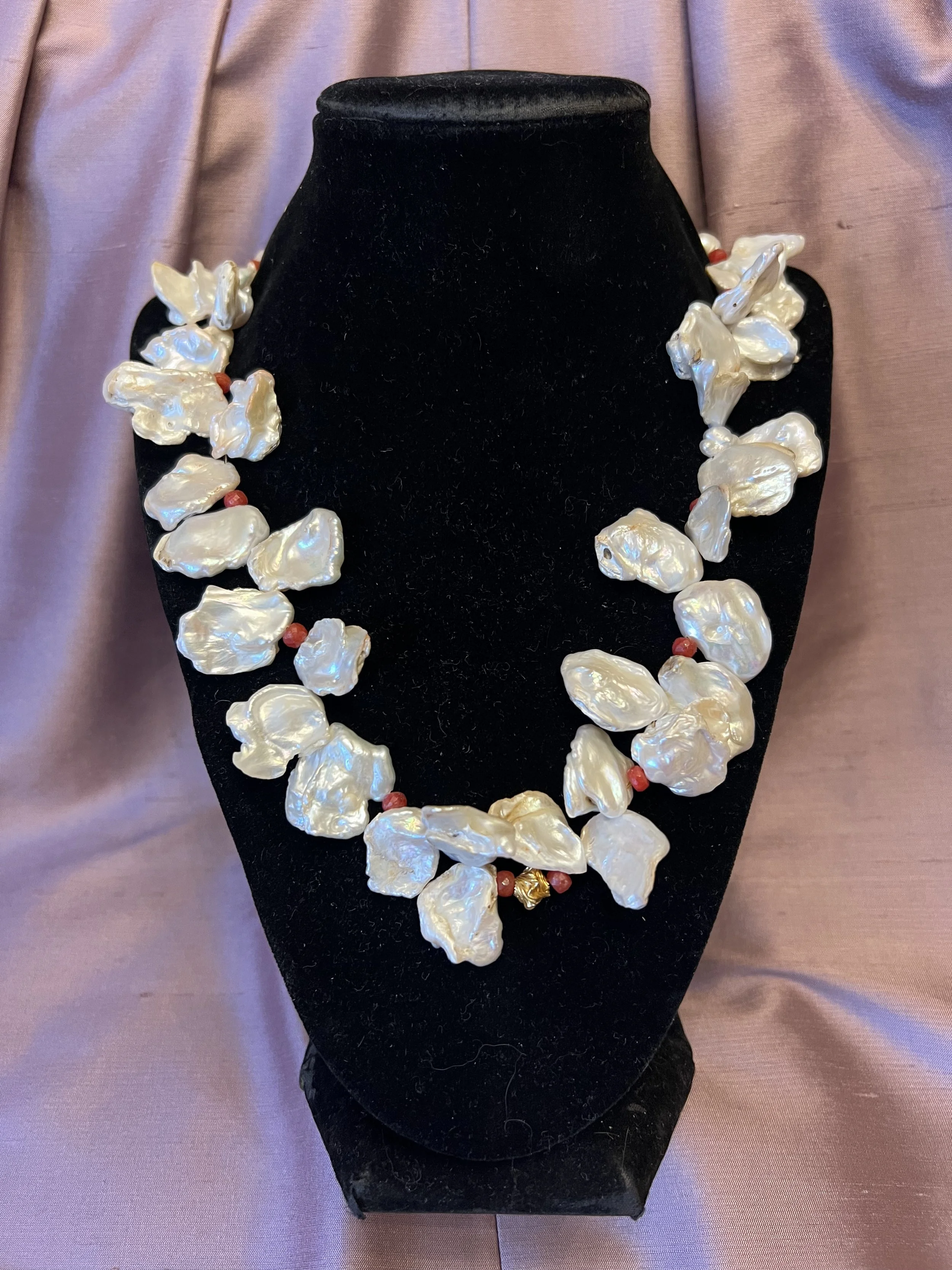 Cultured Baroque Pearl Necklace with Ruby