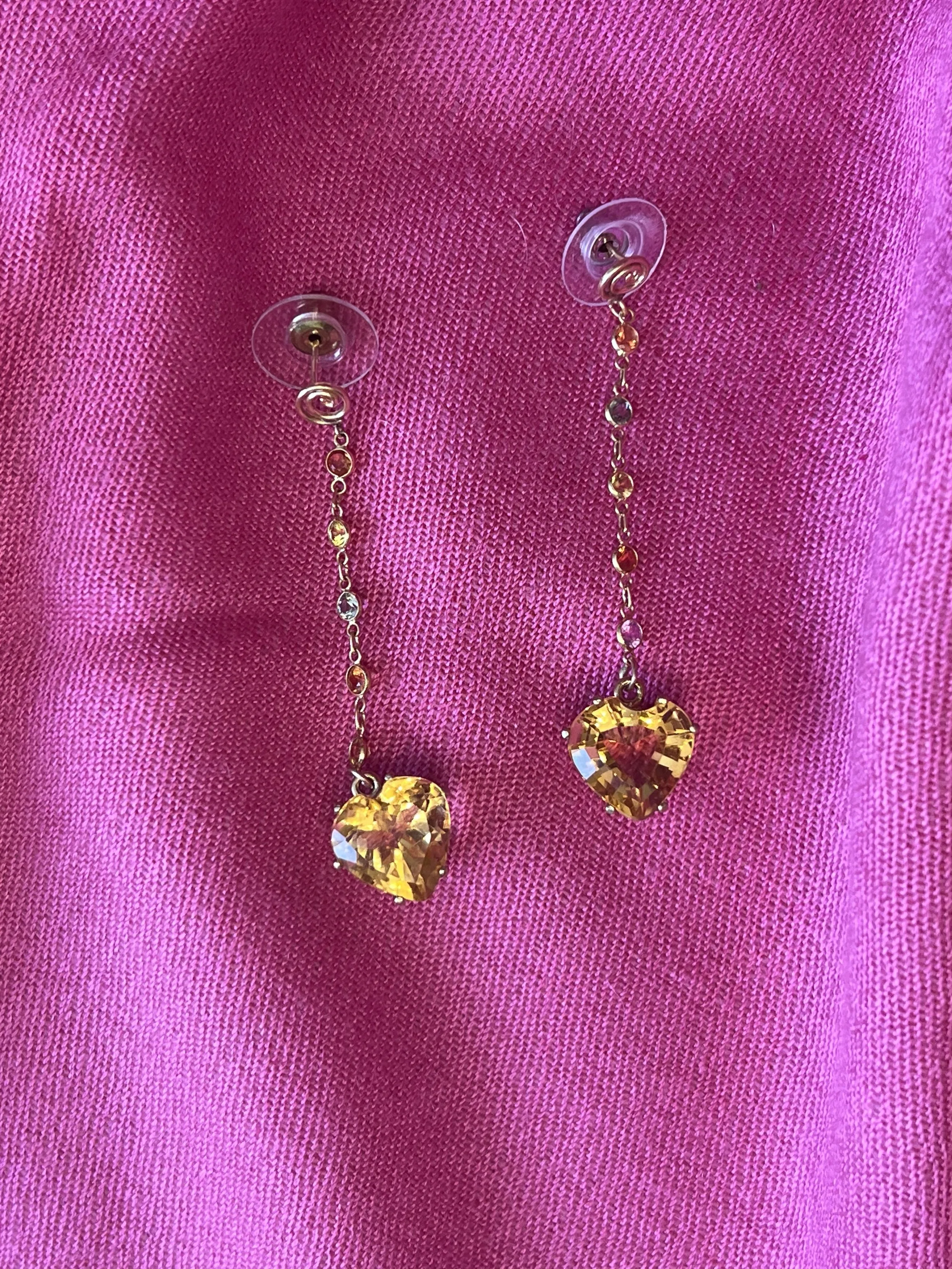 Heart Shape Citrine and Multicolor Sapphire Earrings