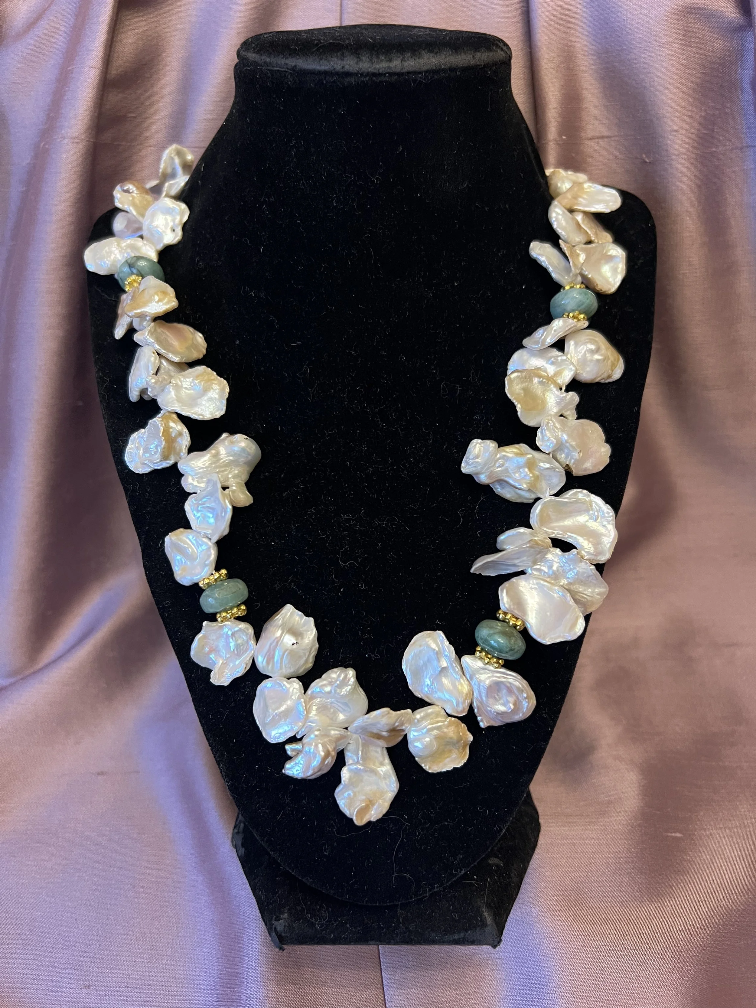 Cultured Baroque Pearl with Faceted Emerald Necklace