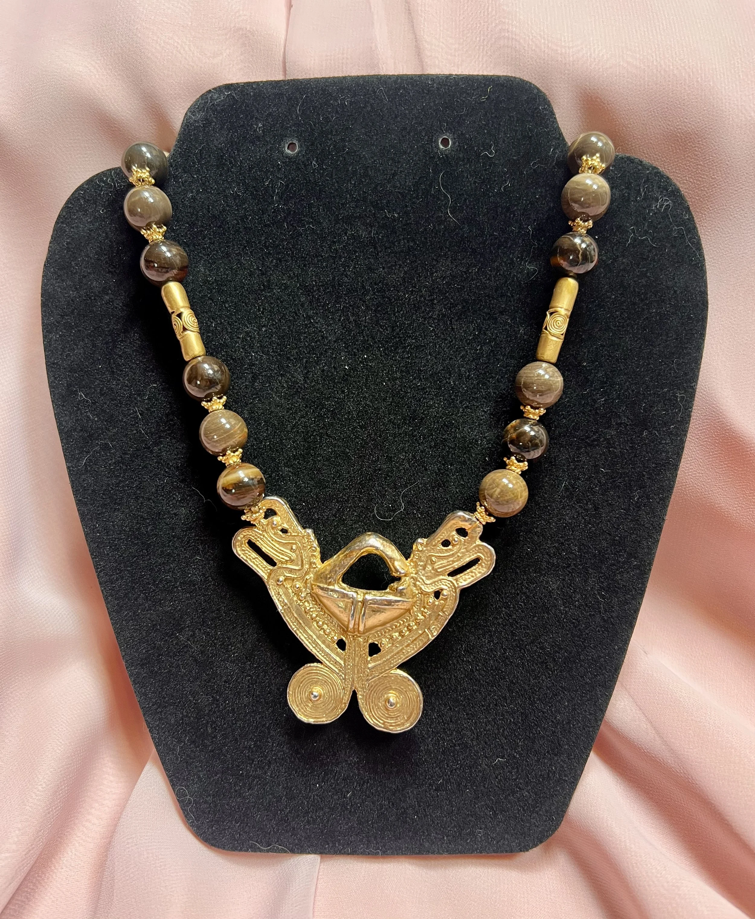 Jasper Beaded Necklace with Pre-Columbian Butterfly Pendant