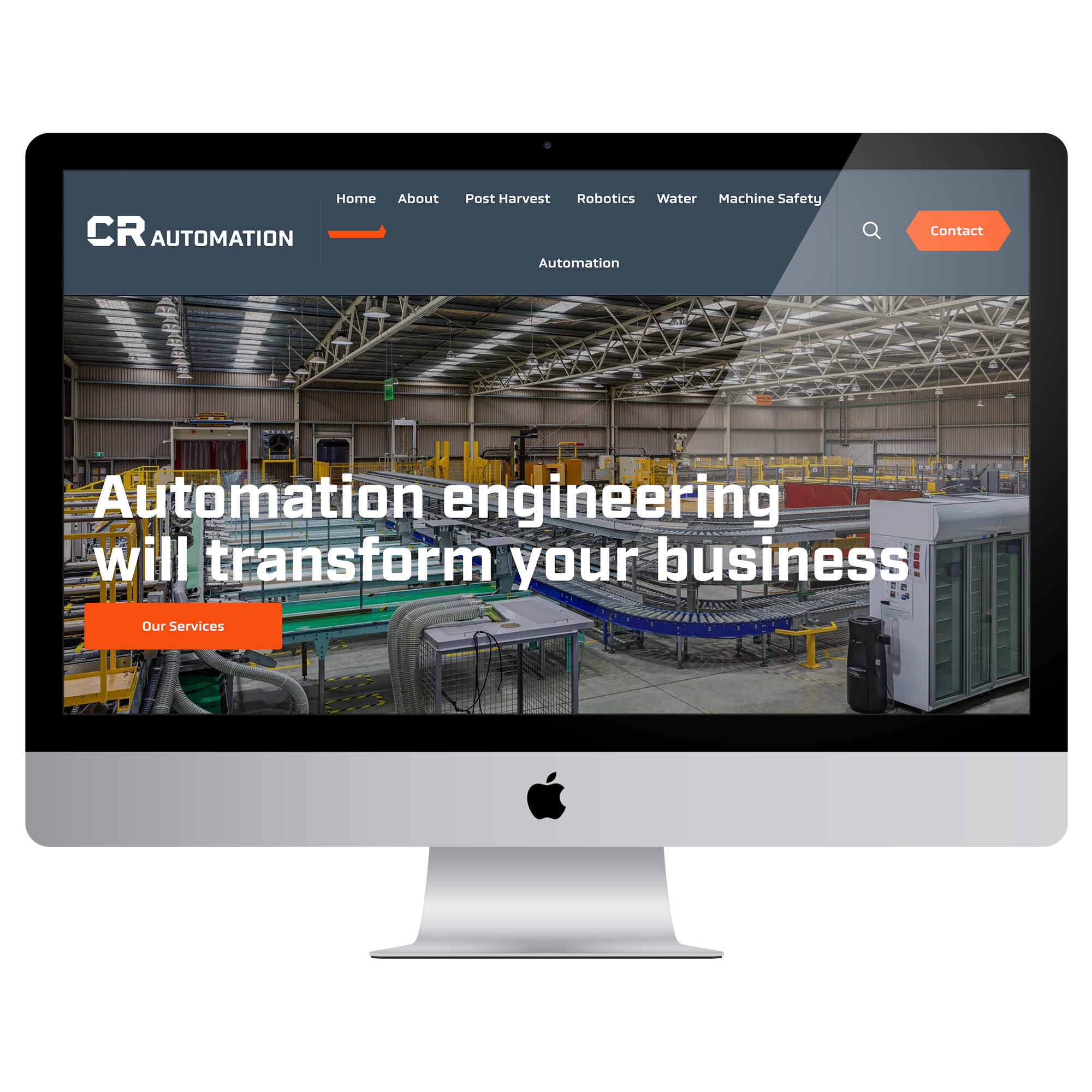 An image of the CR Automation website displayed on a computer screen
