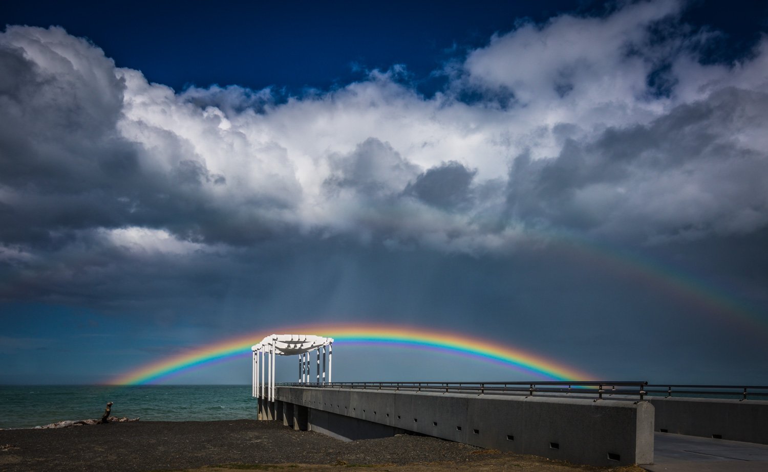 A rainbow over Napier's Cloud Platform/pier