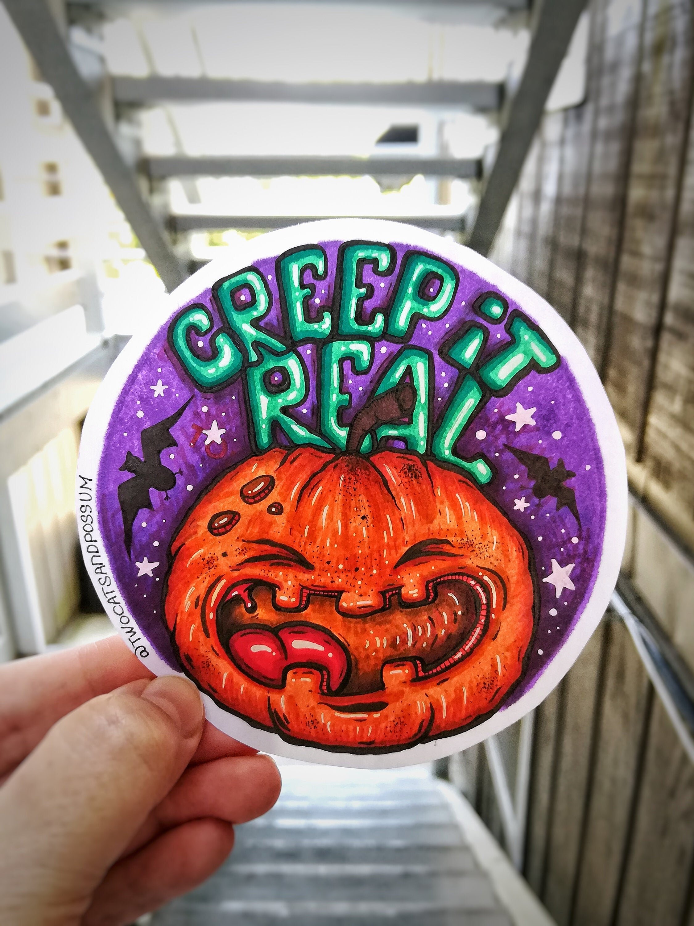 whimsical pumpkin monster with words Creep it real