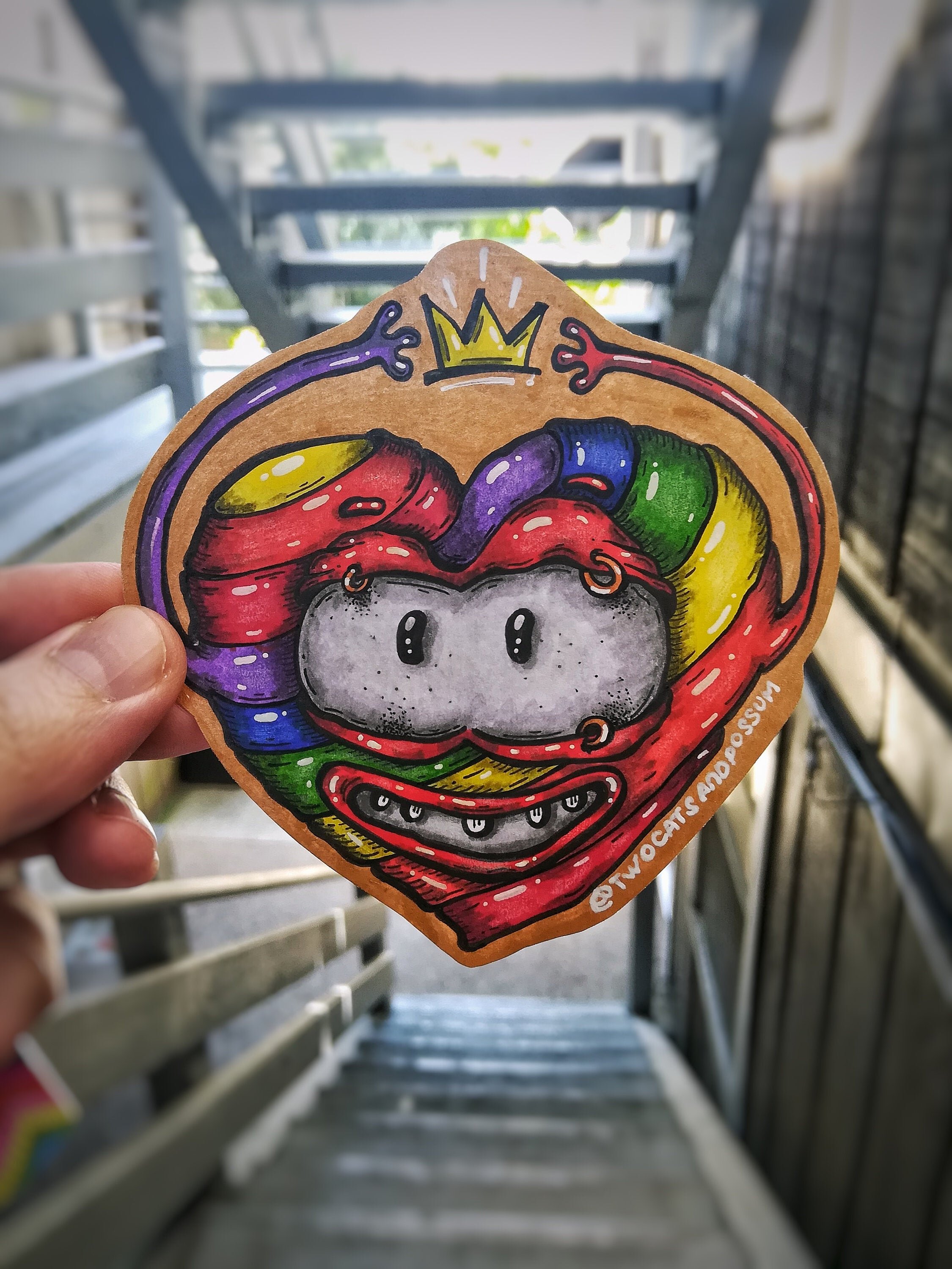 whimsical rainbow heart monster