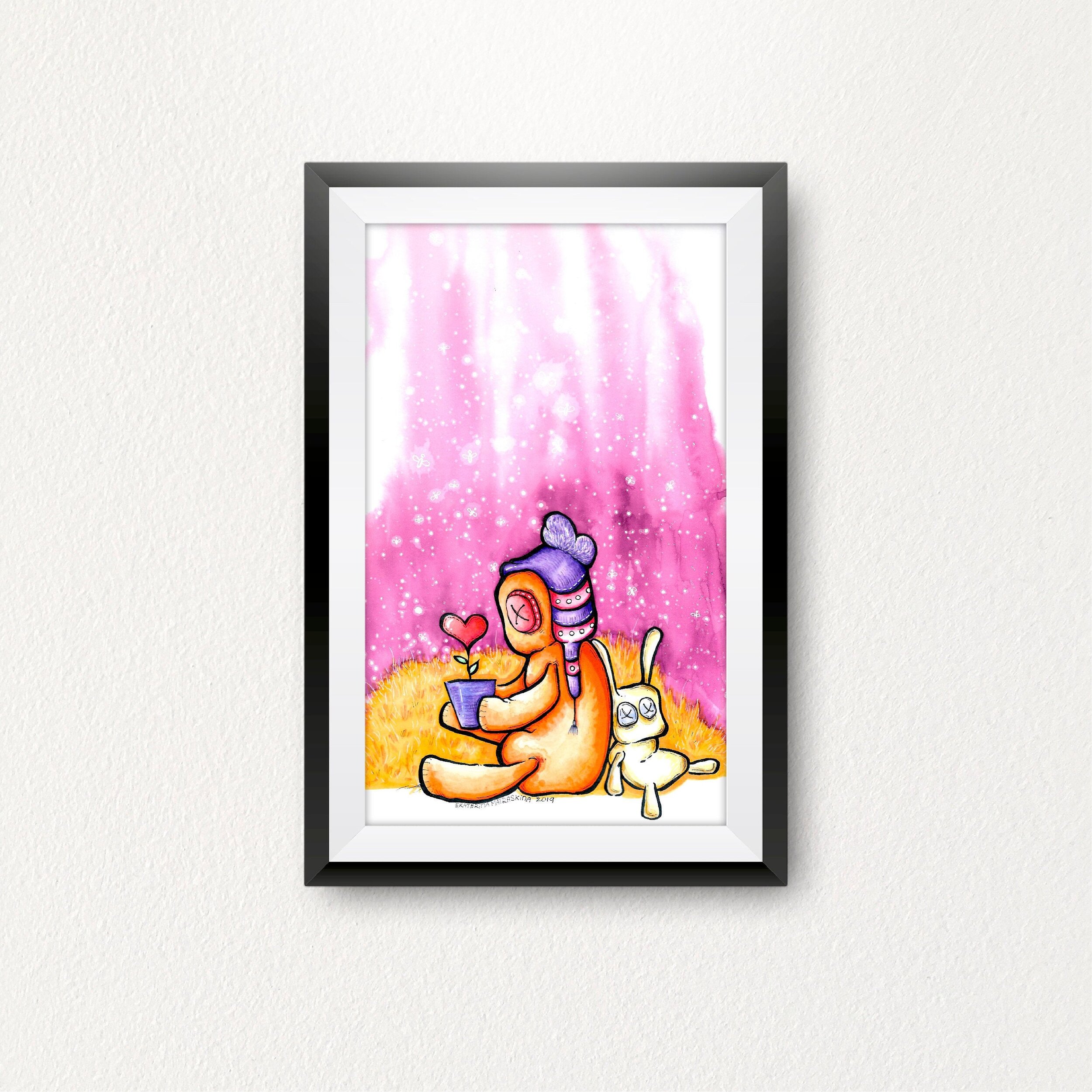voodoo doll with heart watercolor illustration
