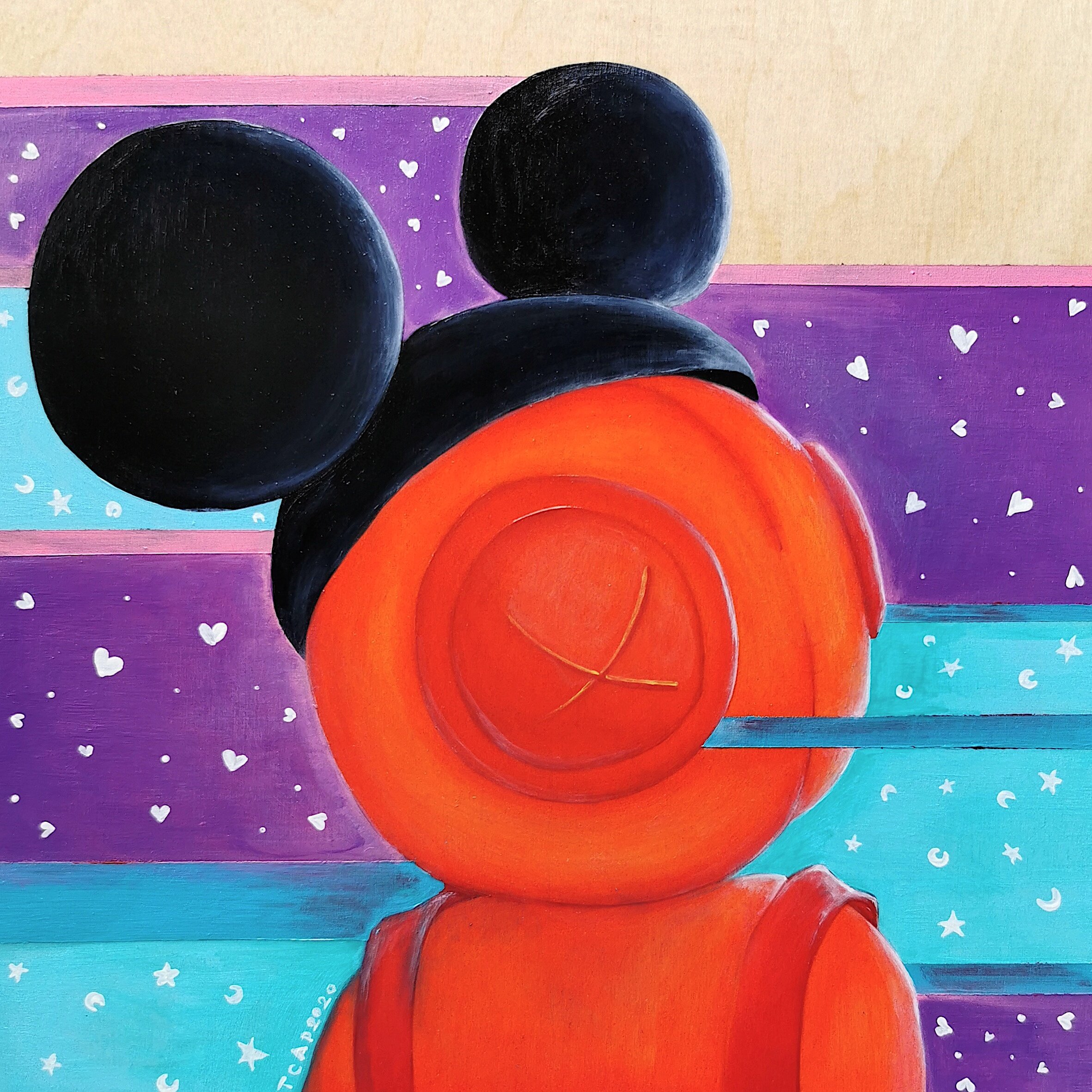 voodoo doll in a Mickey Mouse hat acrylic painting pop culture