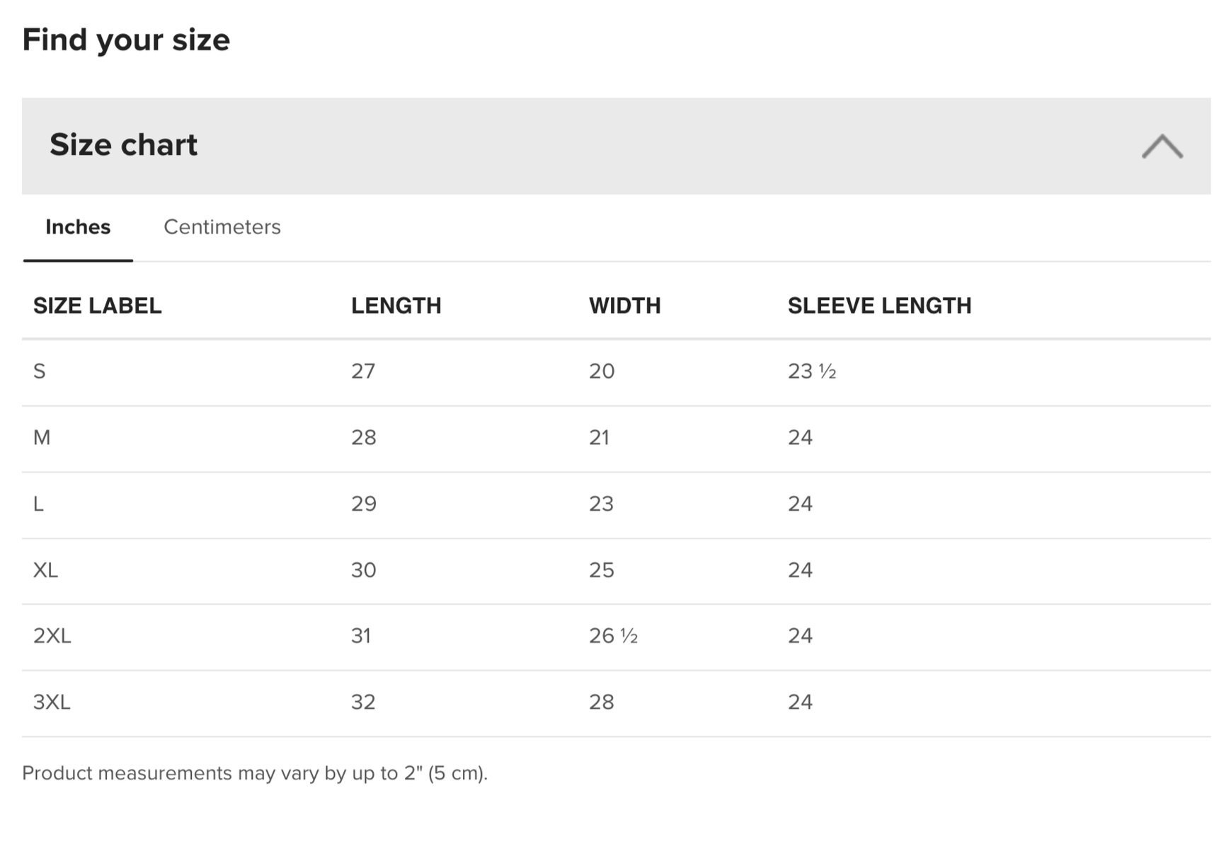 sweatshirt size guide