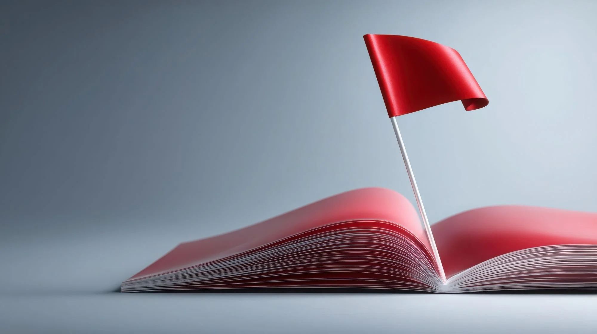 red flag among red book pages